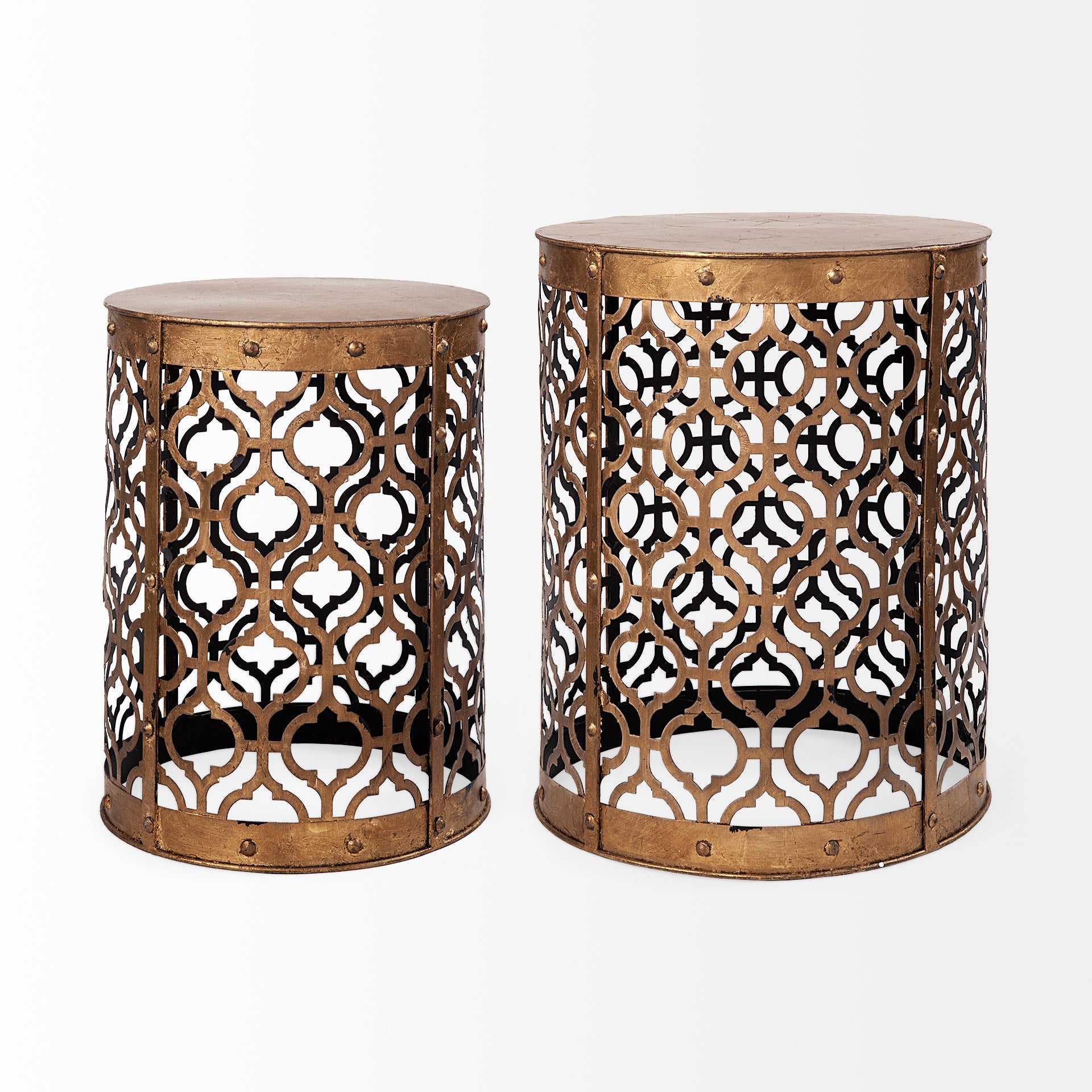 Rudebekia Gold Round Metal Accent Tables - Set of 2