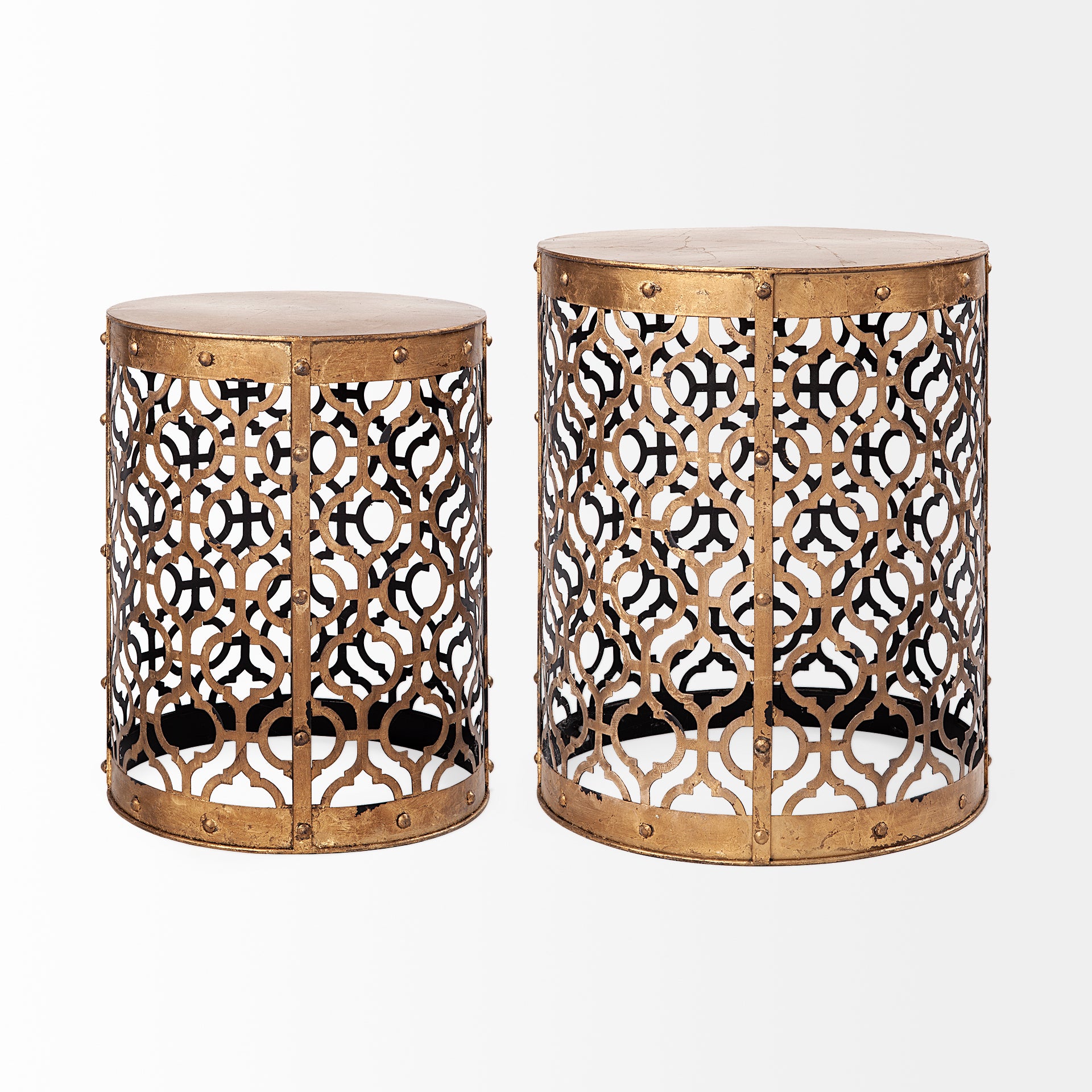 Rudebekia Gold Round Metal Accent Tables - Set of 2