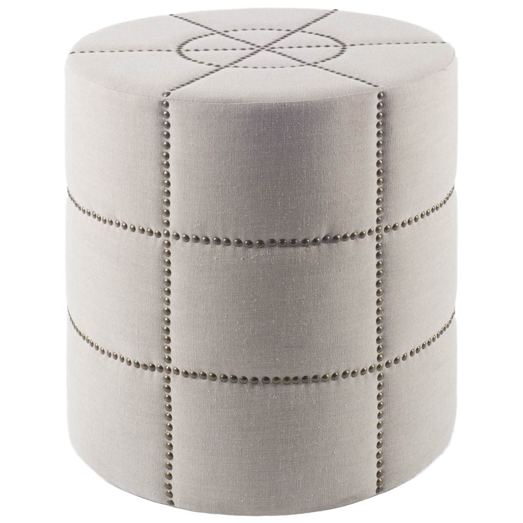 Beacon Cream Fabric with Metal Tacks Round Ottoman