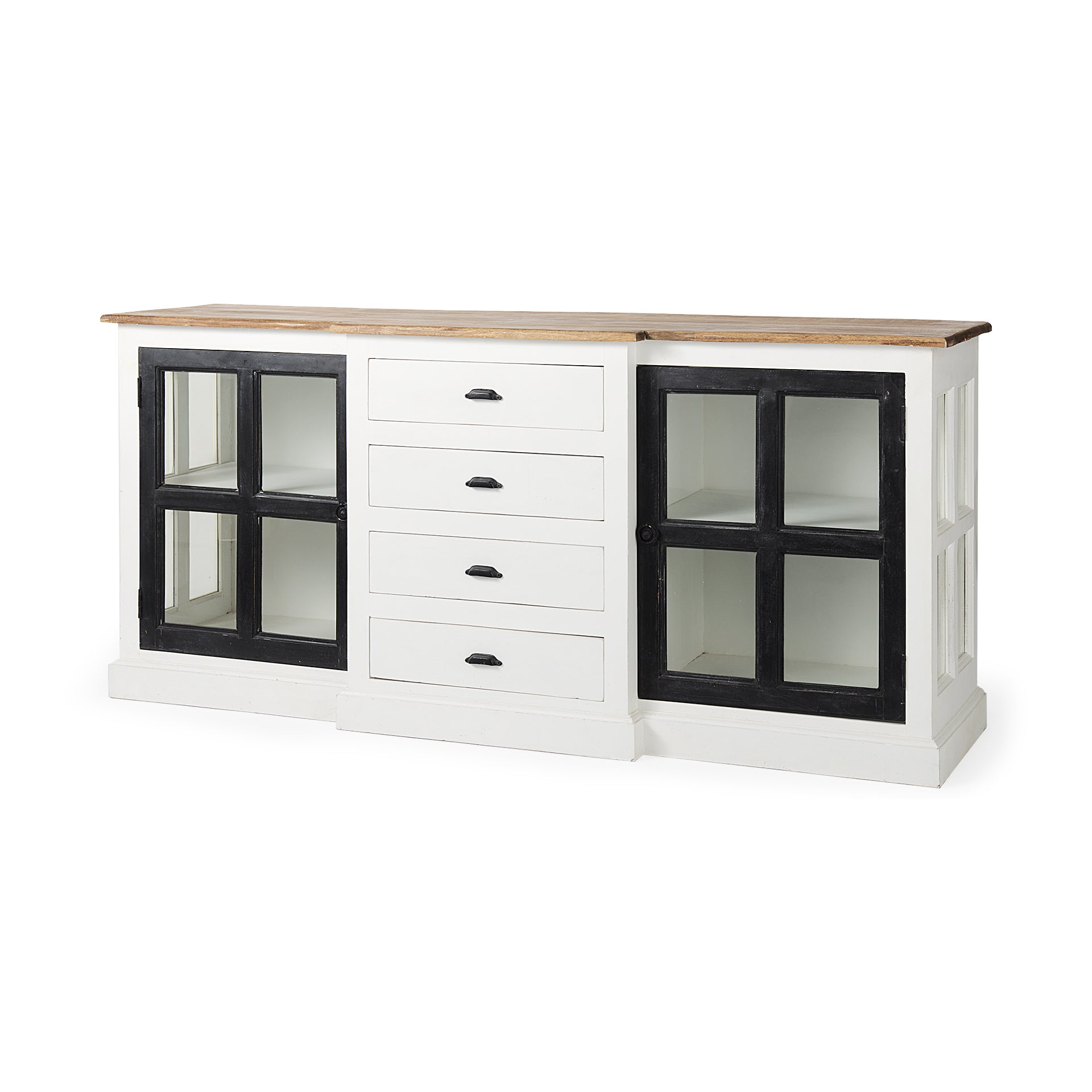 Bourchier White with Black Solid Wood Frame Brown Top 4-Drawer 2-Glass Cabinet Buffet Credenzas & Sideboards Mercana , Black Friday Sale Mercana Furniture Sale, Old Bones Co, Mid Century Furniture Sale, Four Hands Furniture, Black Friday Sale Bourchier White with Black Solid Wood Frame Brown Top 4-Drawer 2-Glass Cabinet Buffet,Gus Sale, Perigold Bourchier White with Black Solid Wood Frame Brown Top 4-Drawer 2-Glass Cabinet Buffet Credenzas & Sideboards Black Friday Sale , Perigold Sale Bourchier White with