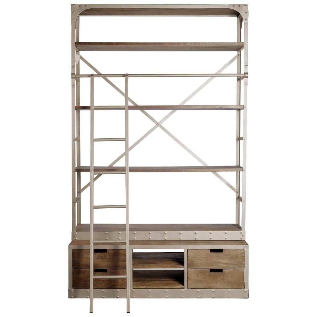 Brodie VI Light Brown Wood Nickle Ladder Four Shelf Shelving Unit