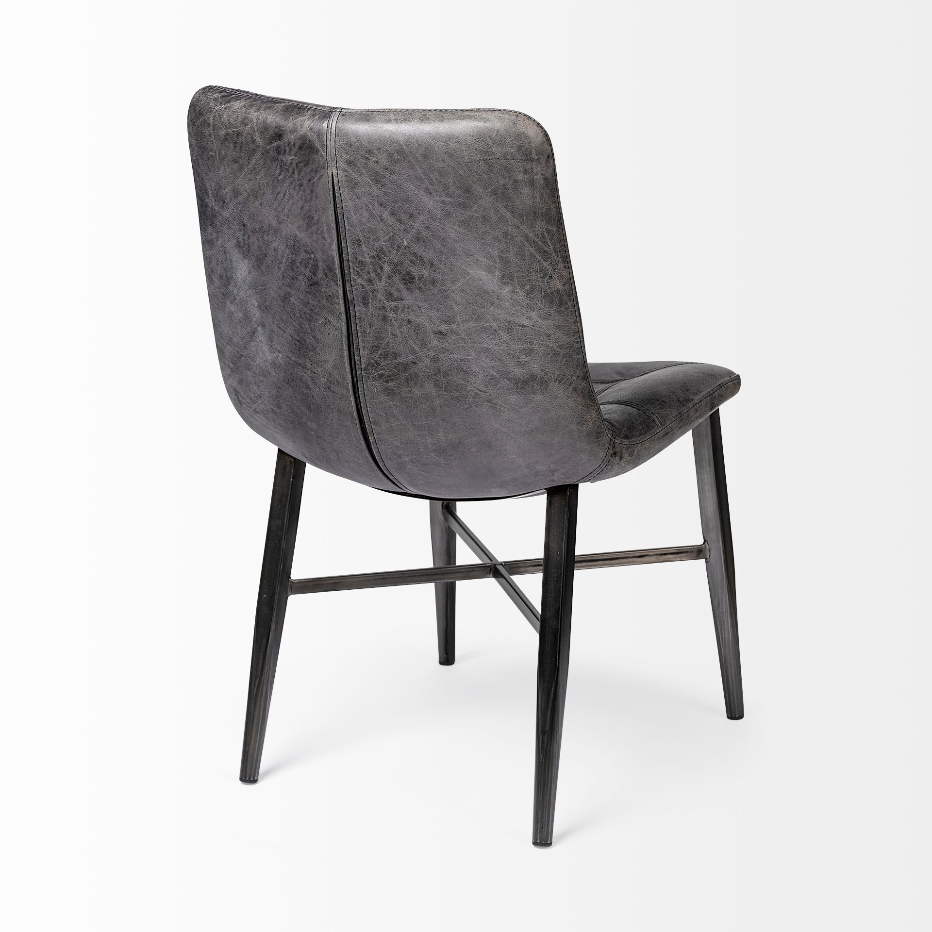 Horsdal Black Genuine Leather Seat with Black Metal Frame Dining Chair