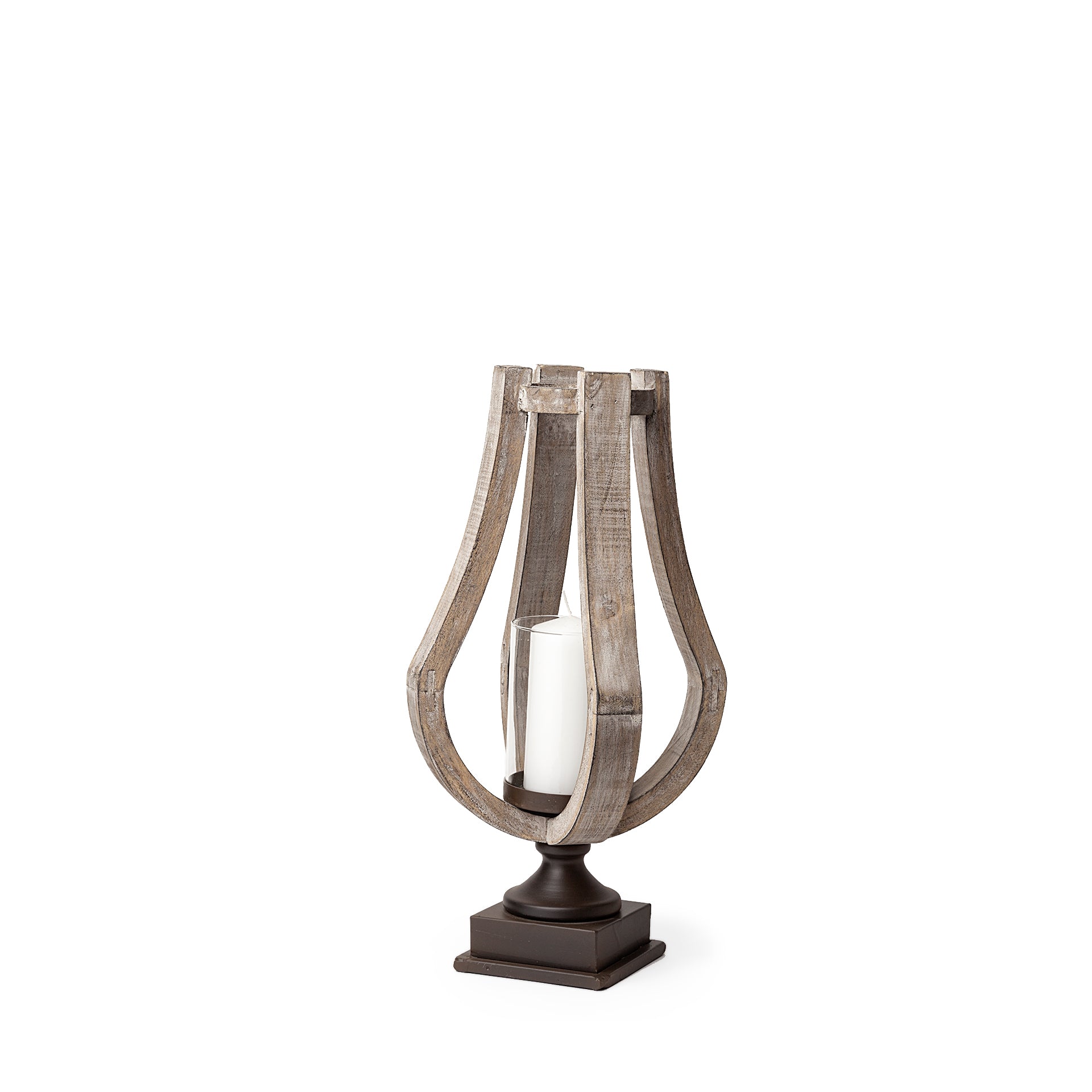 Brillion Rustic Wood Metal Table Candle Holder