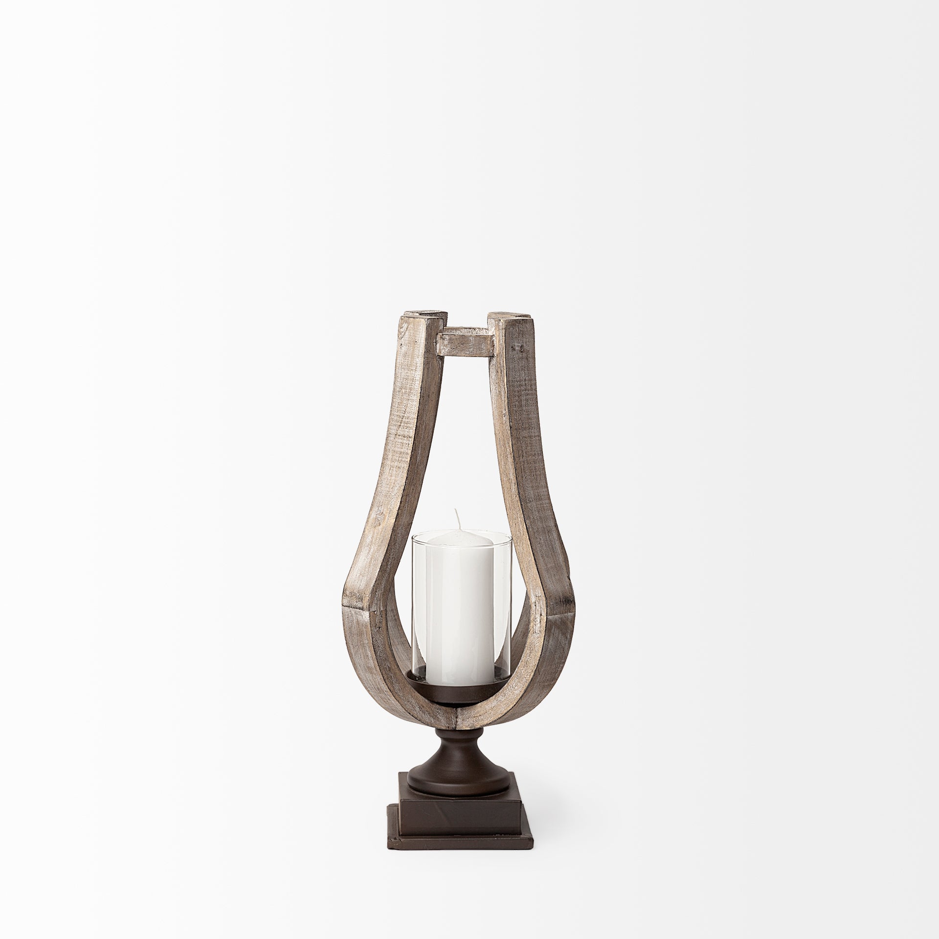 Brillion Rustic Wood Metal Table Candle Holder