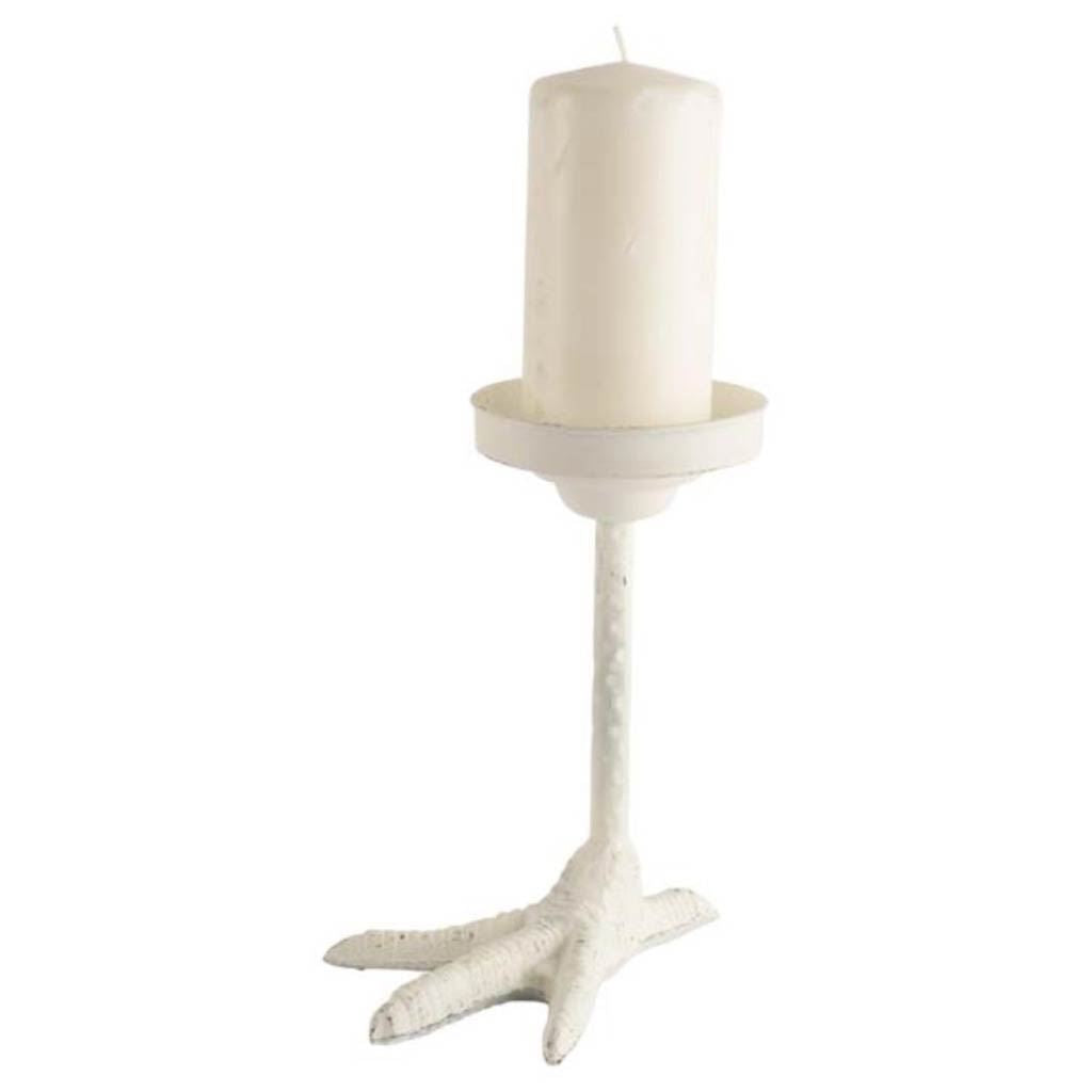 Daffy White Cast Iron Chicken Foot Table Candle Holder