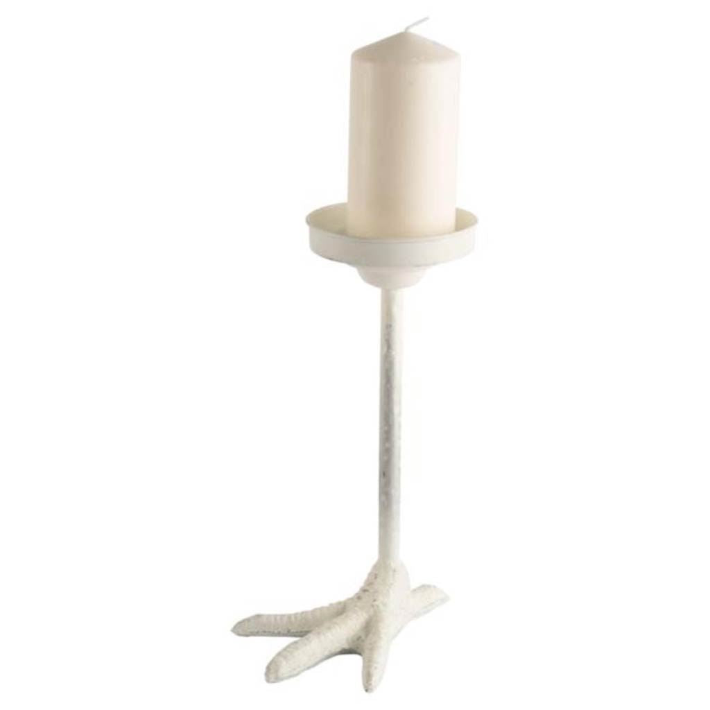 Daffy White Cast Iron Chicken Foot Table Candle Holder