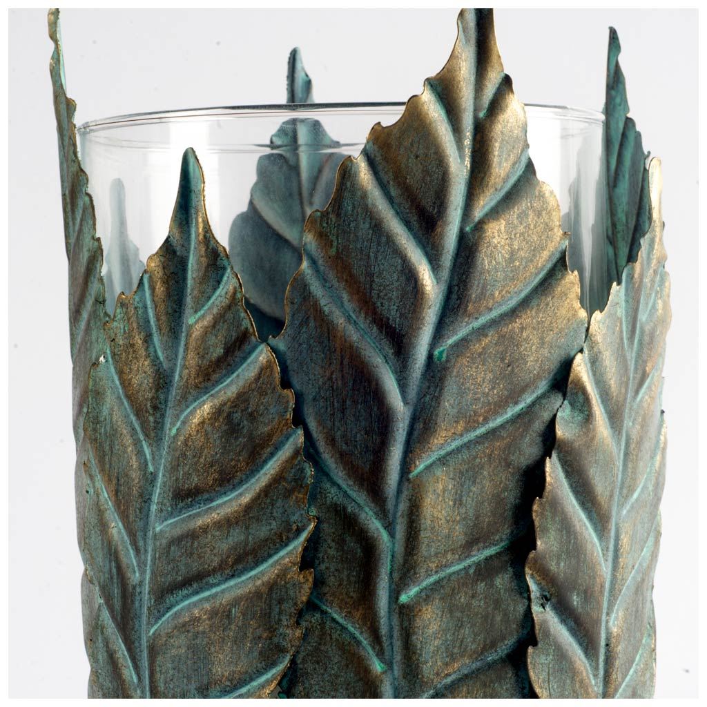 Pana Green with Gold Metal Leaf Table Candle Holder