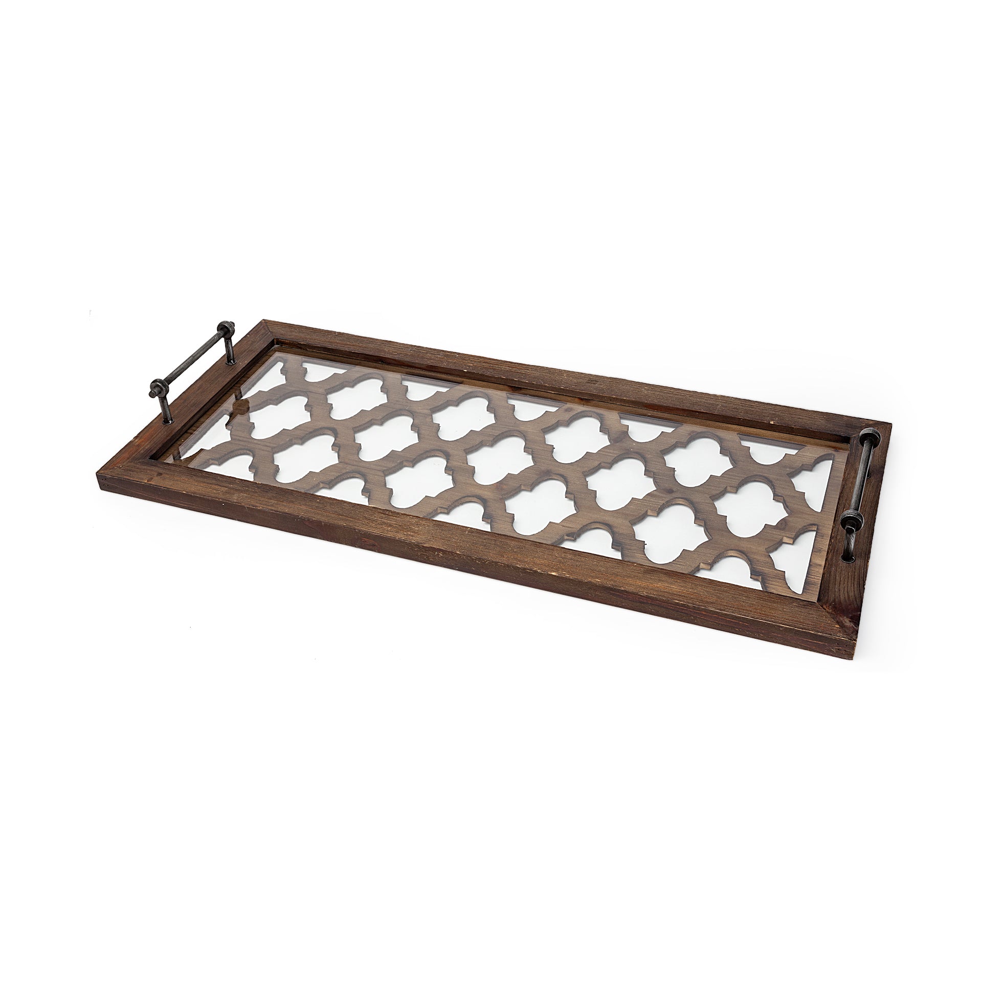 Stotonic Brown Wood with Glass Top Rectangular Serving Tray