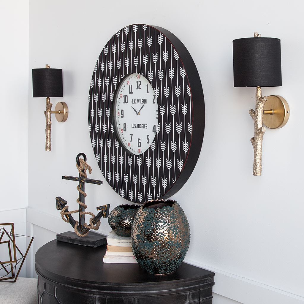 Sabinal II Gold Resin Tree Branch Black Fabric Shade Wall Sconce