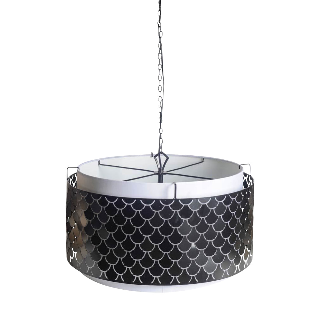 Brasseur I Charcoal Black Metal Fish Scale Three Bulb Chandelier