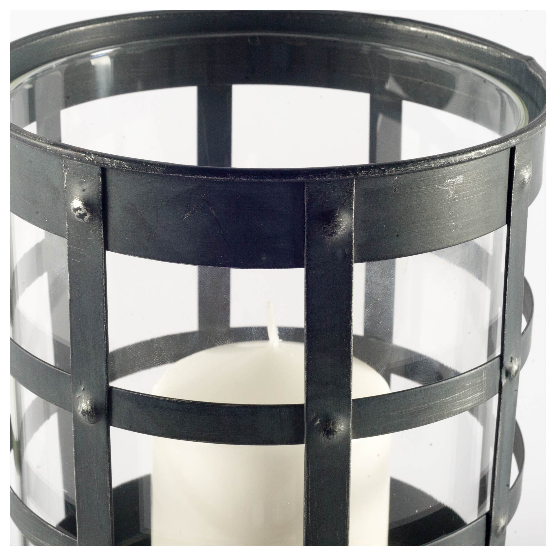 Oliver Black Metal with Glass Caged Table Candle Holder