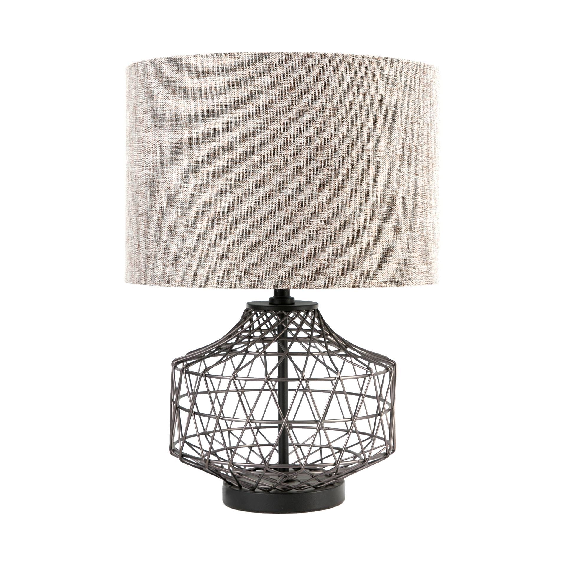 Clark Bronze Barrel Metal Base Beige Linen Shade Table Lamp