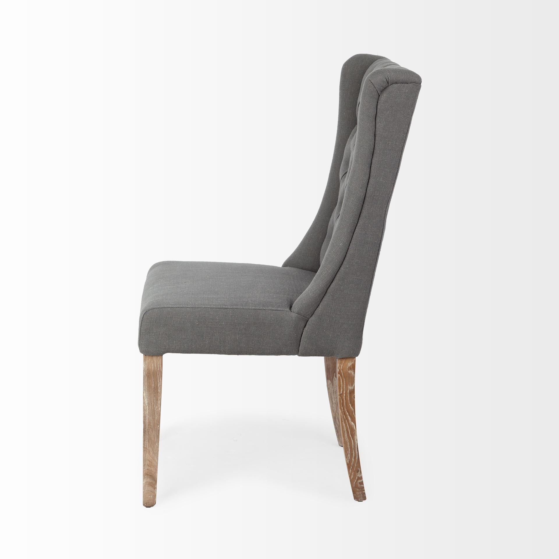 Mackenzie II Gray Plush Linen Covering Ash Solid Wood Base Dining Chair