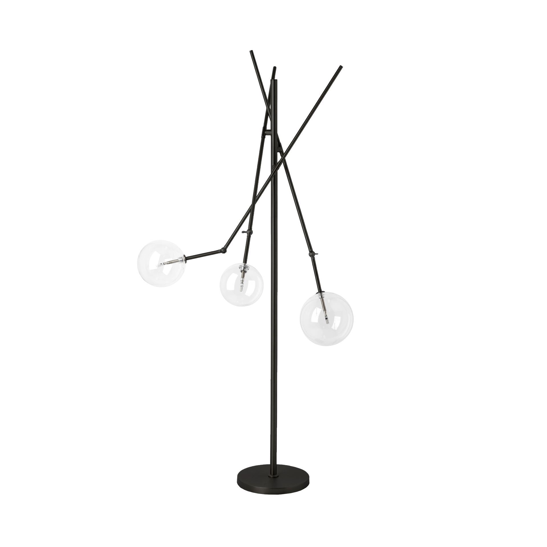 Connor II Black Metal Glass Globe Three Light Floor Lamp