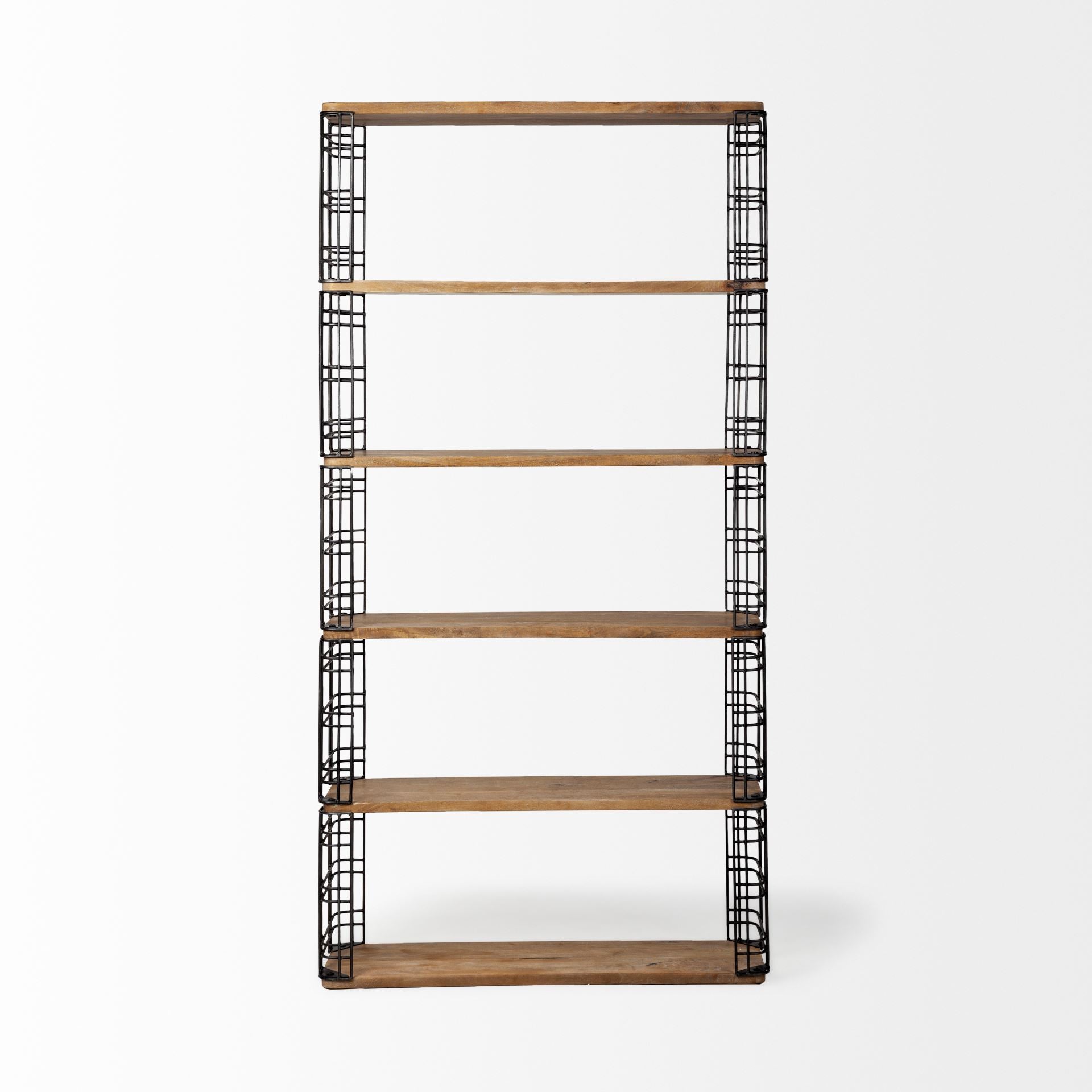 Bradie Brown Wood and Metal Frame Six Shelf Shelving Unit
