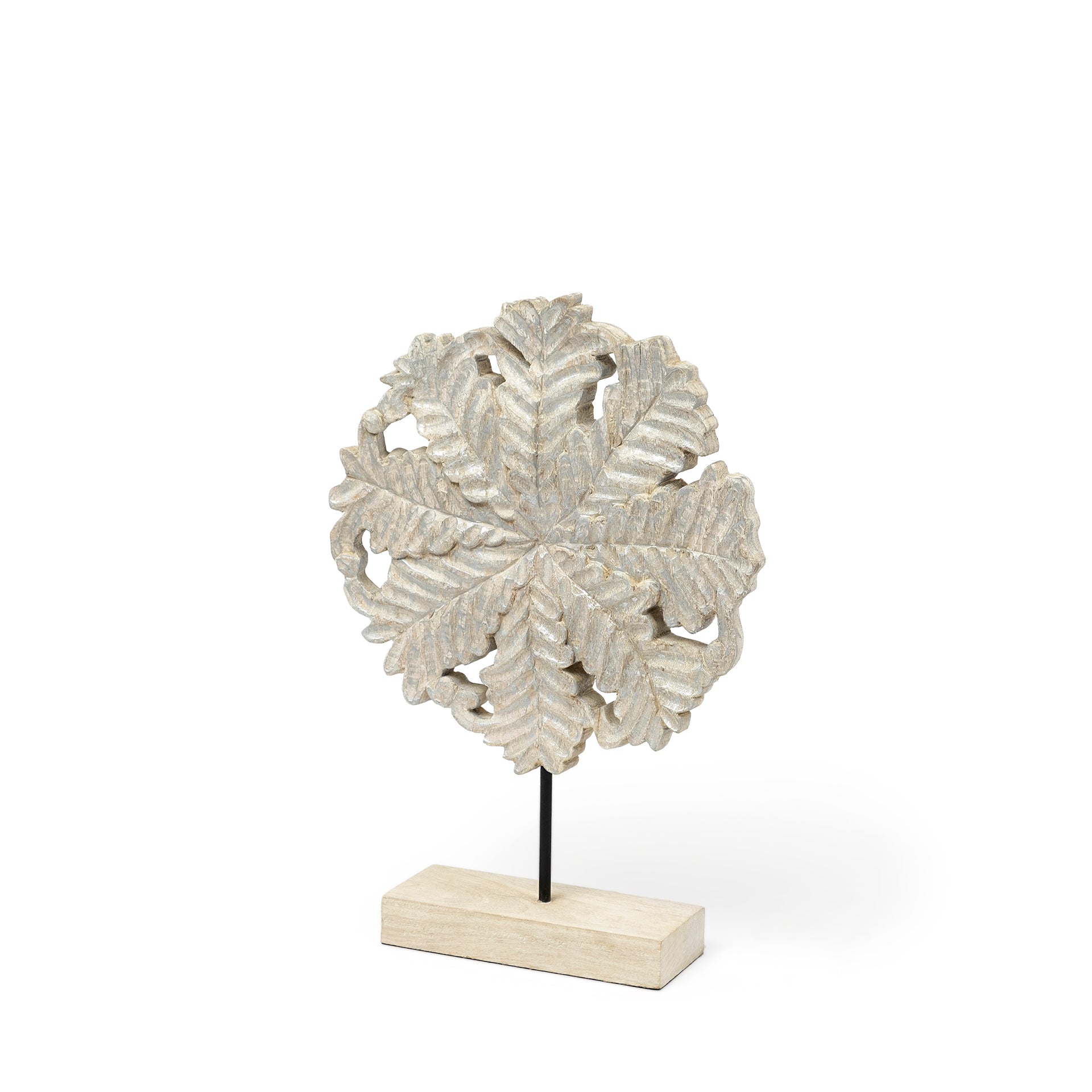 Kamara White Washed Wood with Antiqued Silver Botanical Decorative Object