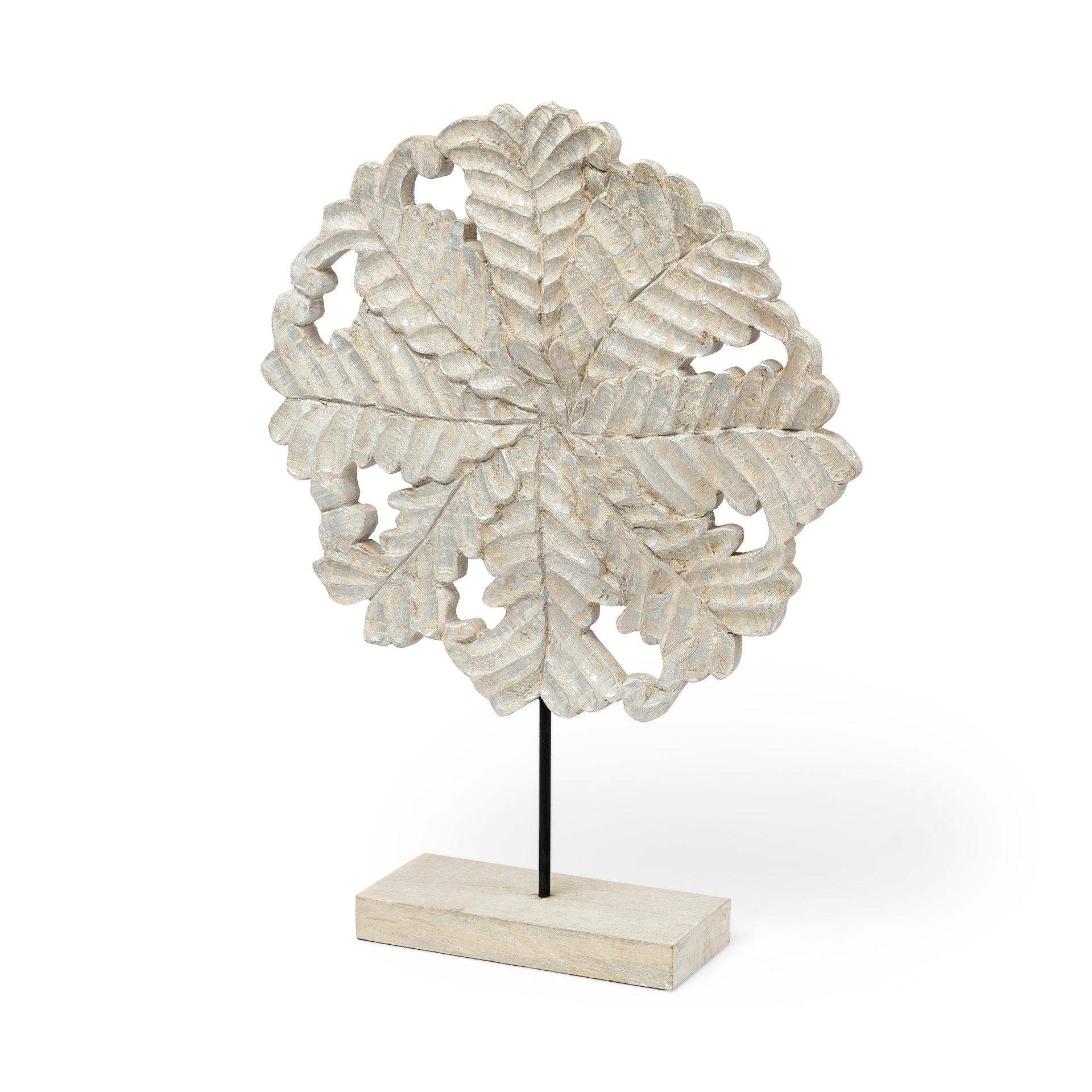 Kamara White Washed Wood with Antiqued Silver Botanical Decorative Object