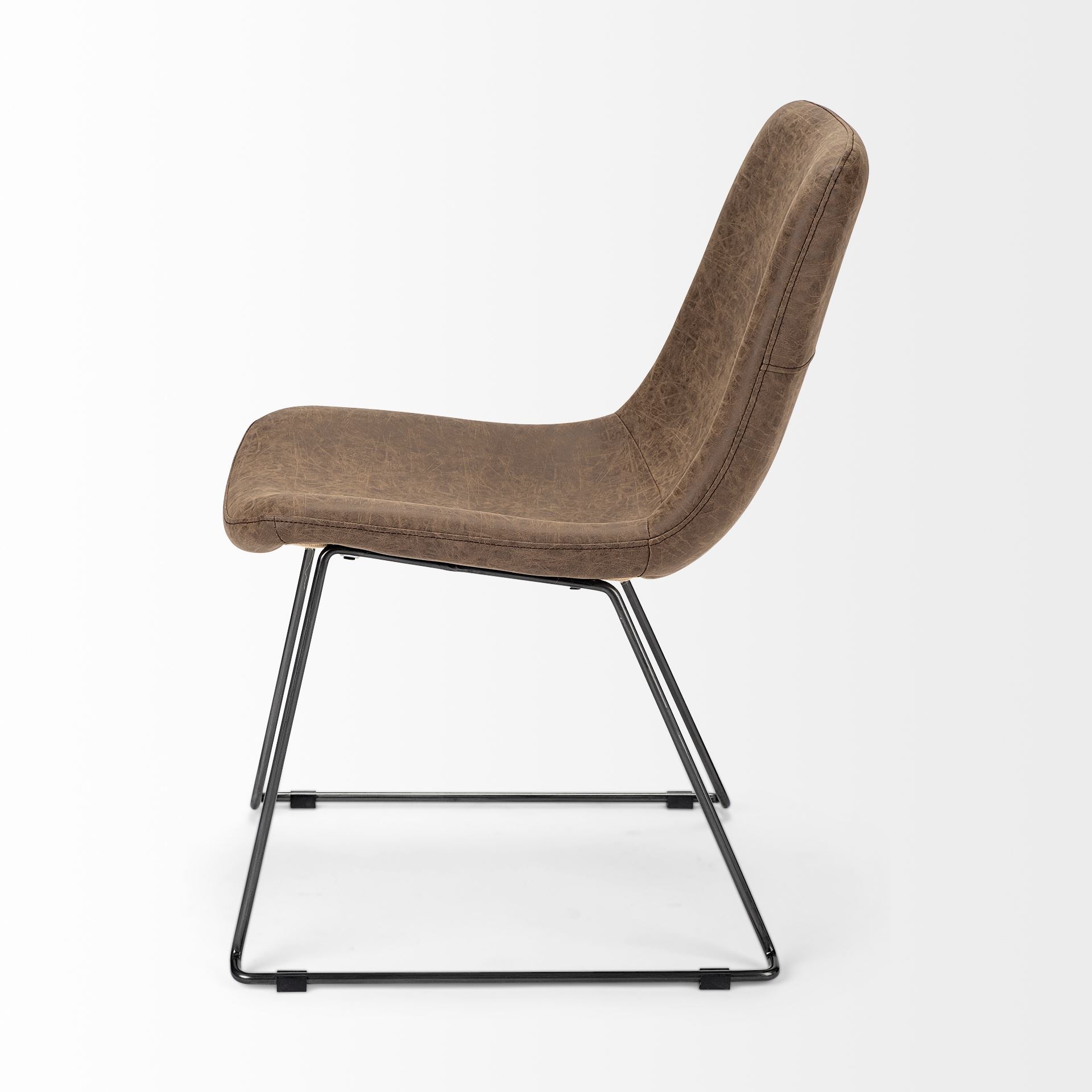 Sawyer I Brown Faux-Leather Seat Black Iron Frame Dining Chair