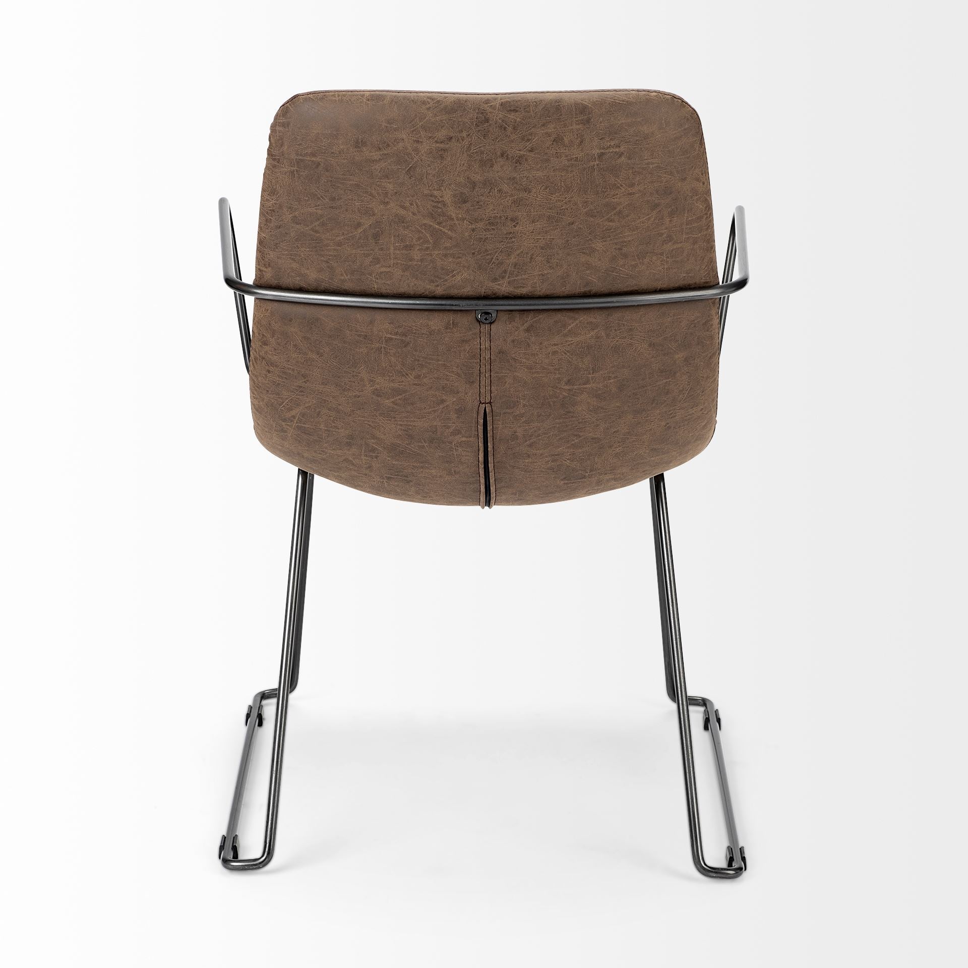 Sawyer II Brown Faux-Leather Seat Black Iron Frame Dining Chair