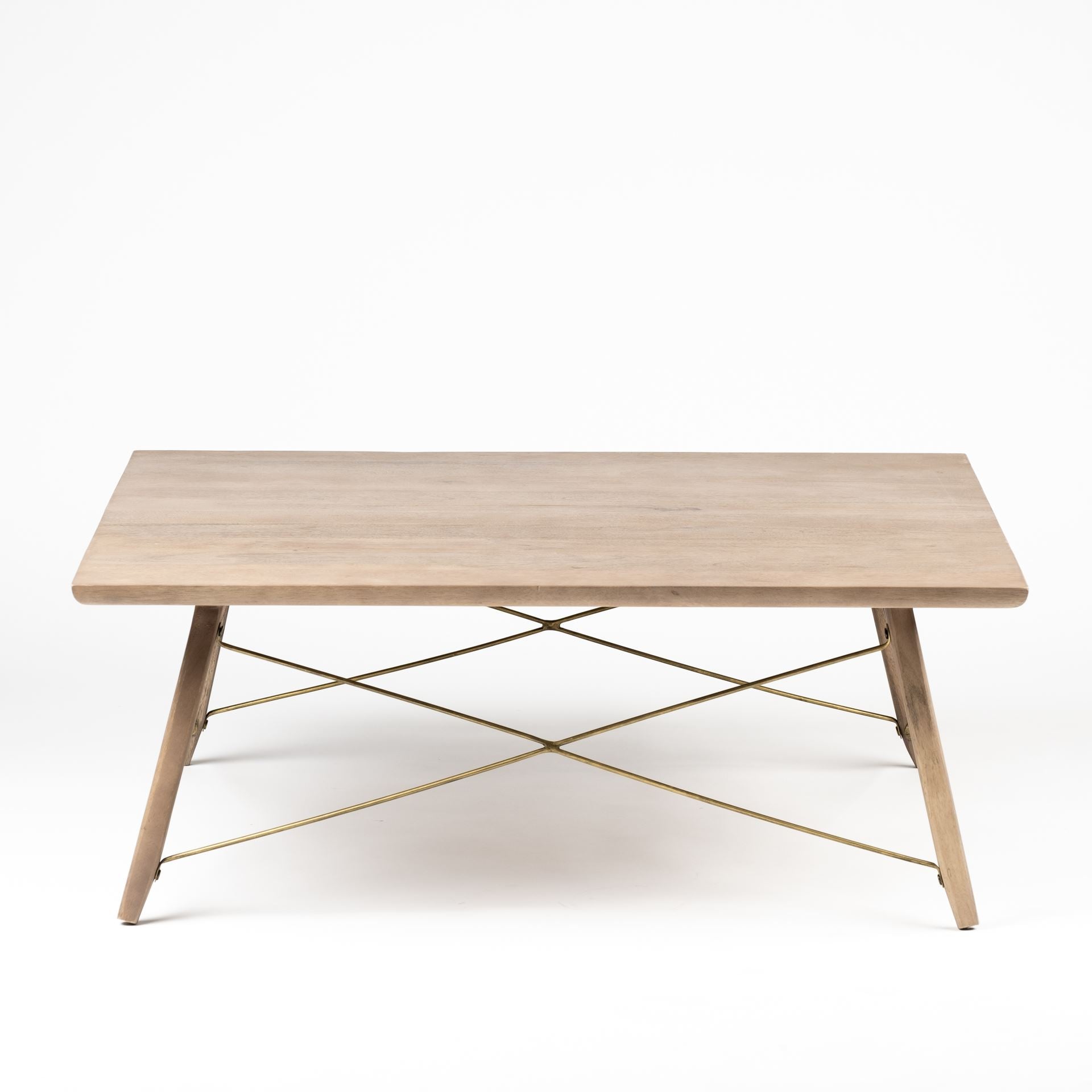 Kirby Brown Solid Wood Top & Legs with Metal Bracing Coffee Table