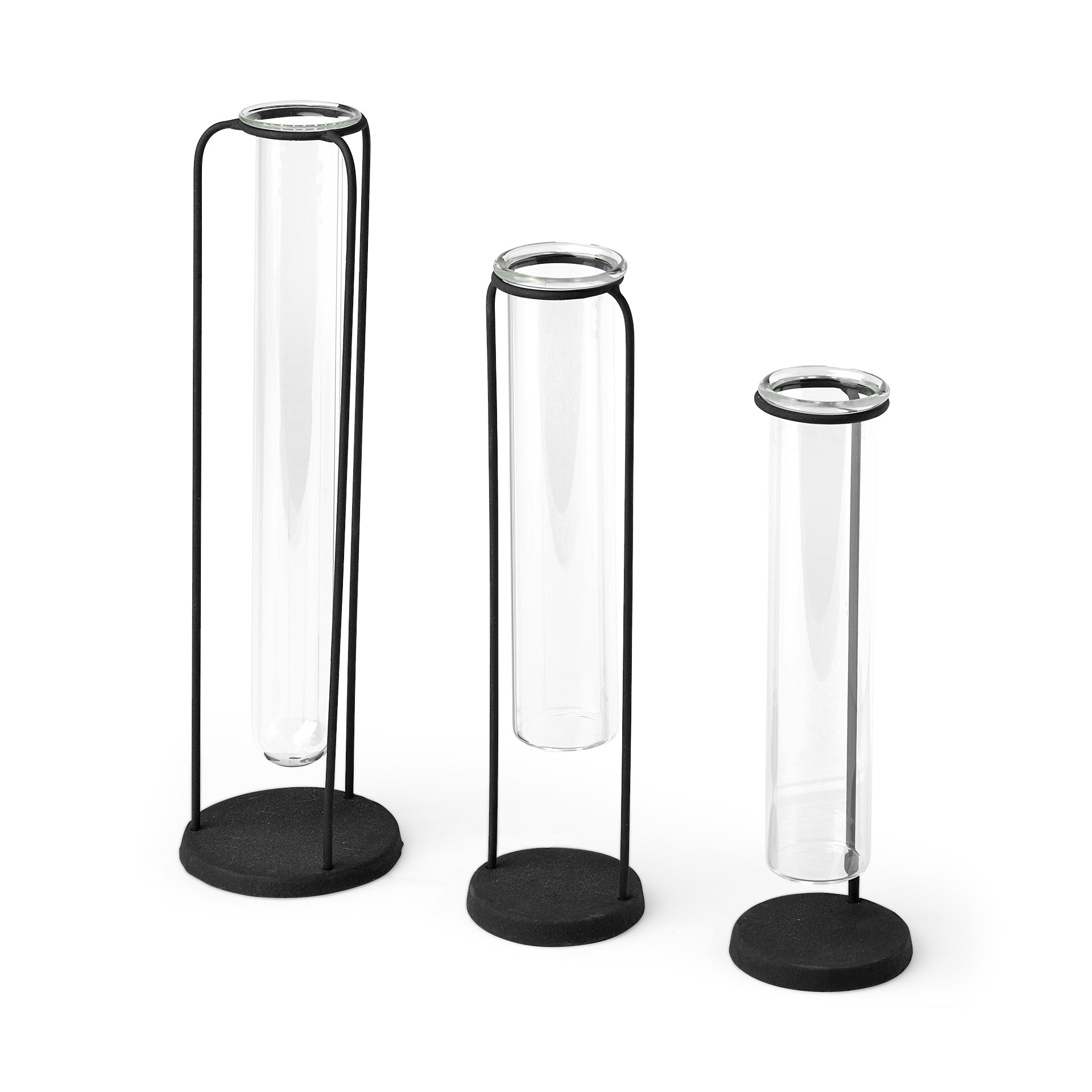 Beeker Black Metal Test Tube Style Vases - Set Of Three