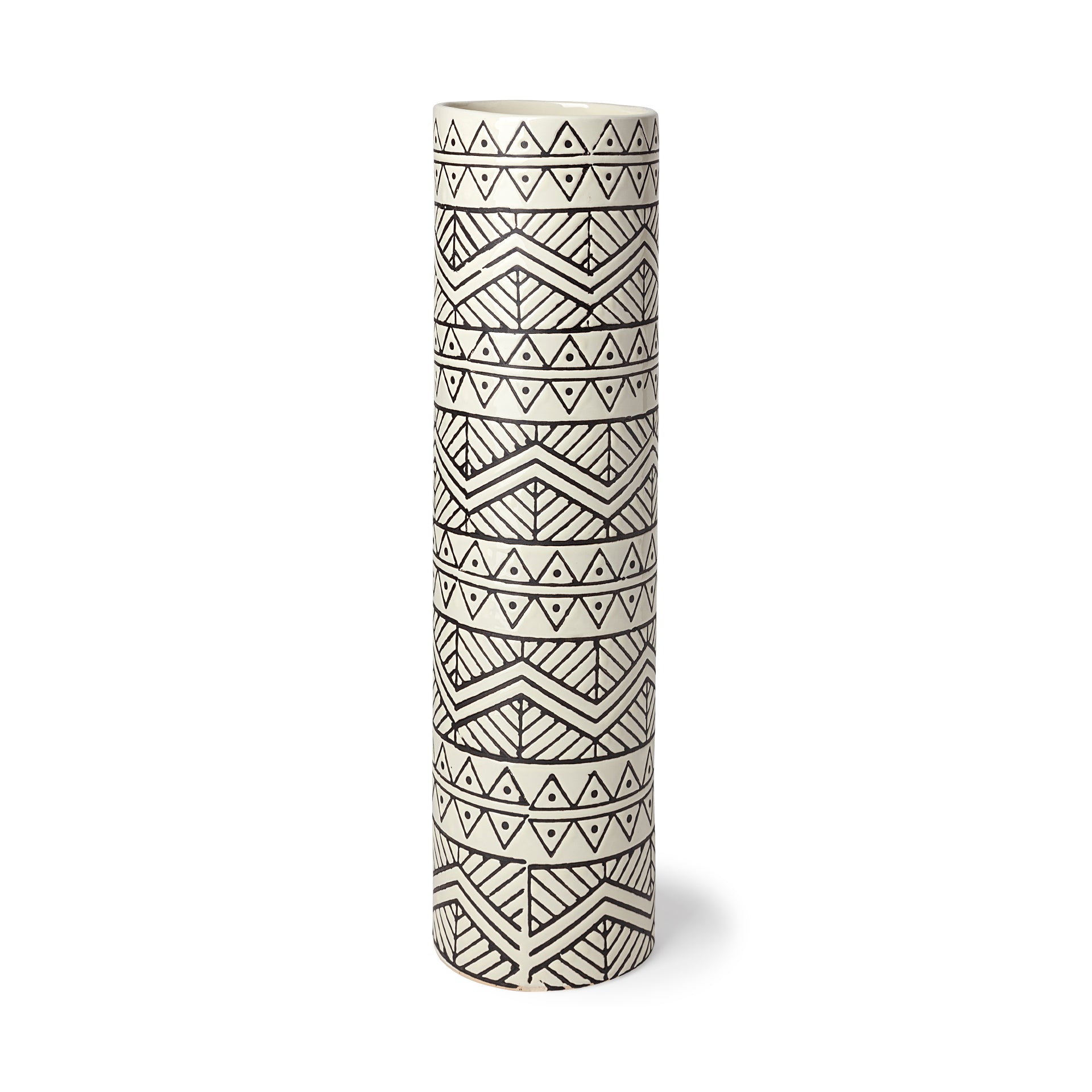 Uhura Cream Black Patterned Cylindrical Vase
