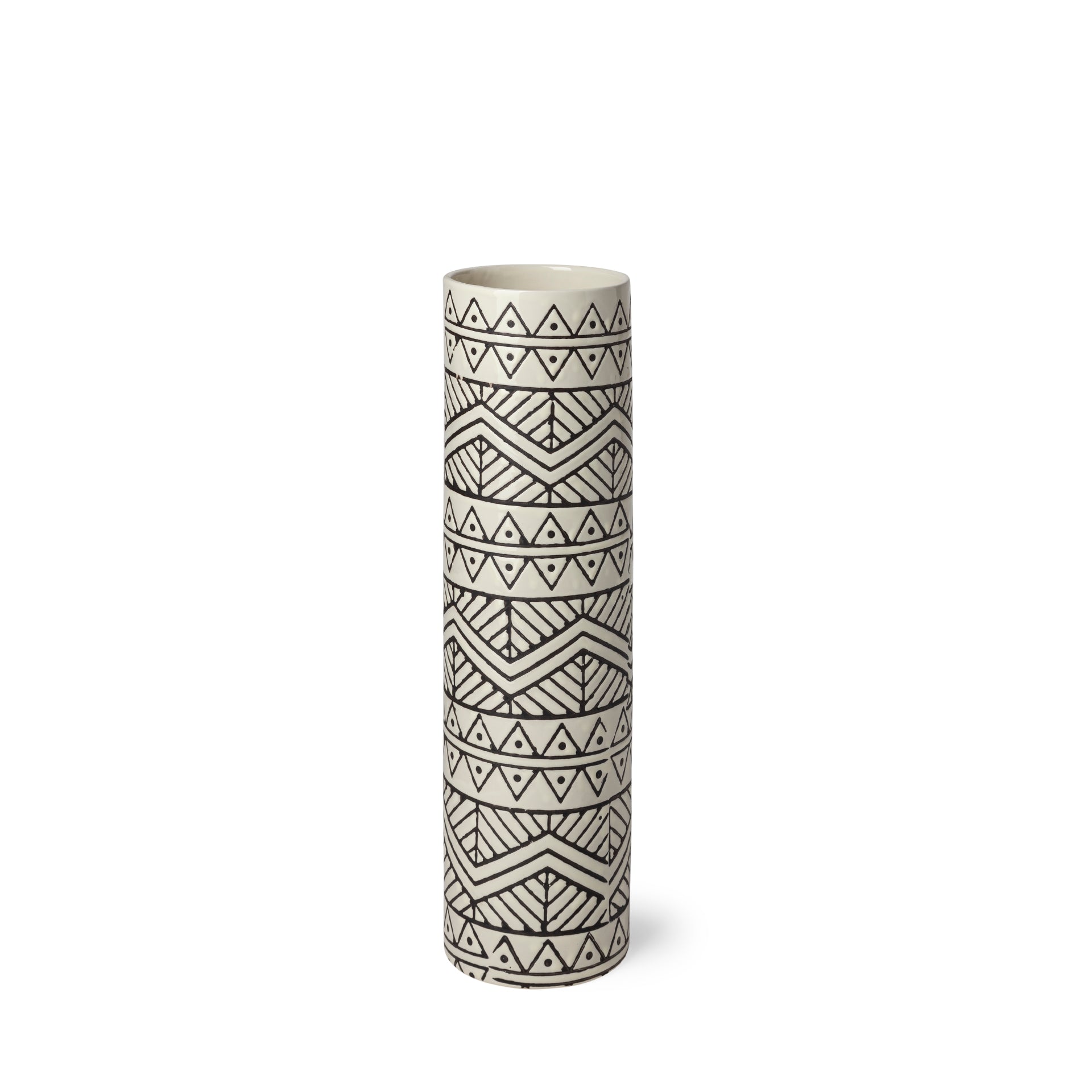 Uhura Cream Black Patterned Cylindrical Vase