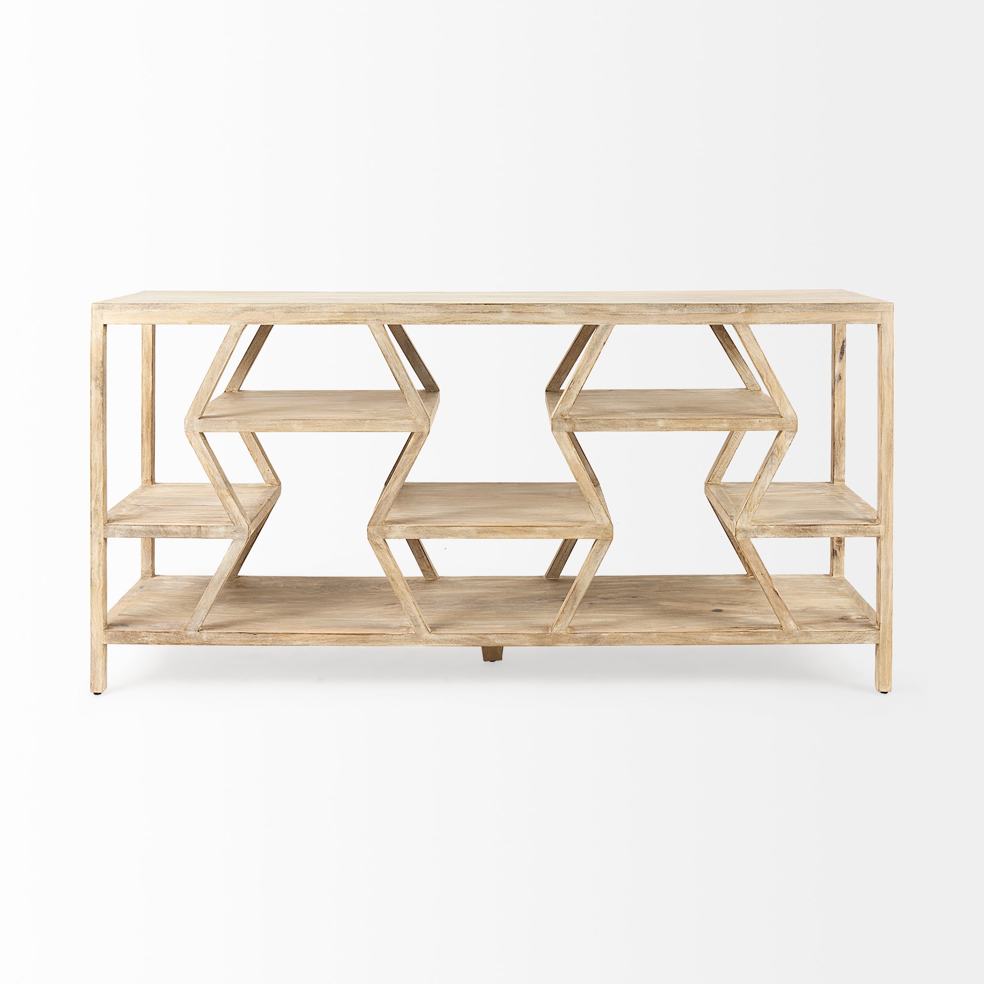 Dayton II Natural Wooden Multi-Level Shelf Console Table