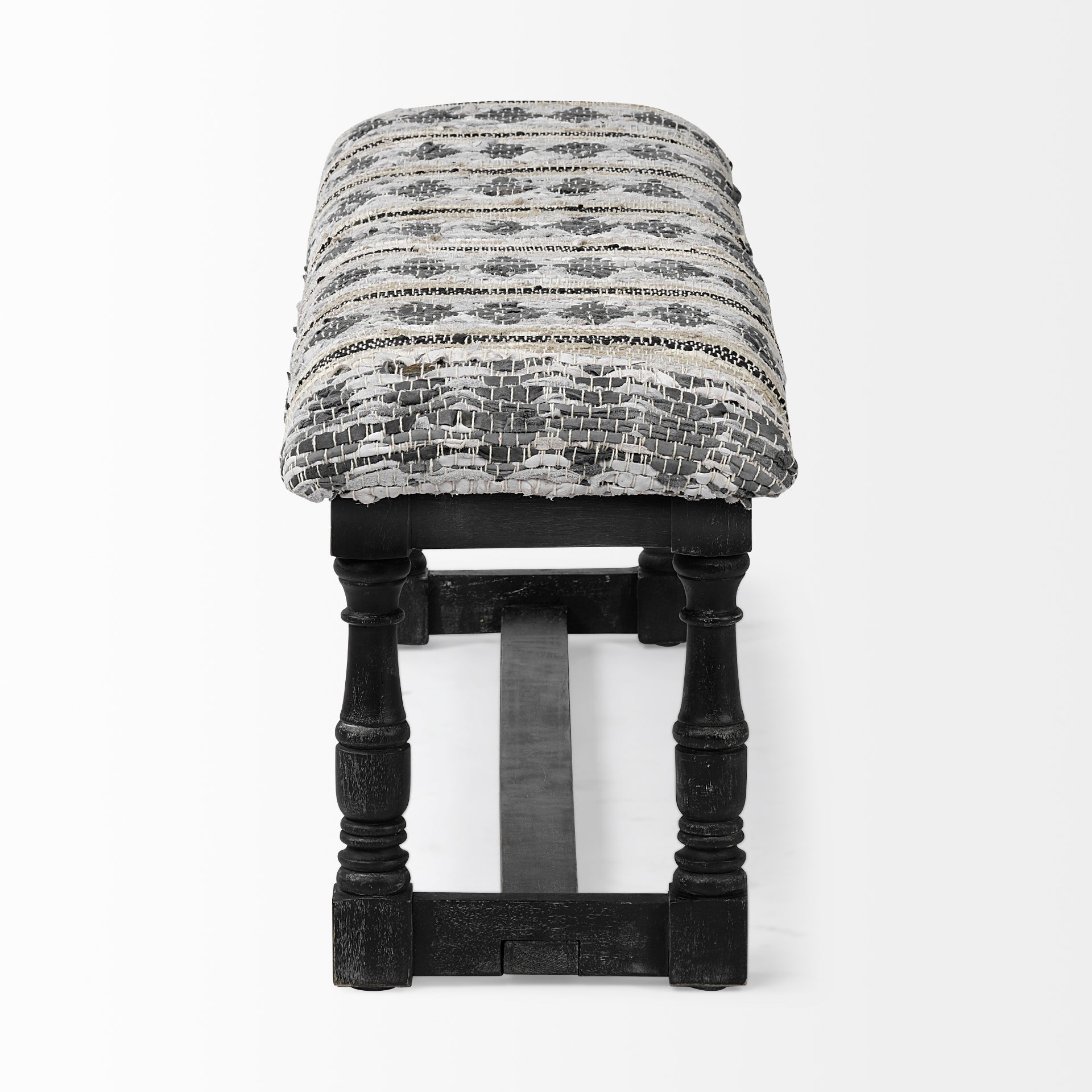 Denison II Black Wood Base Woven-Leather Cushion Top Accent Bench