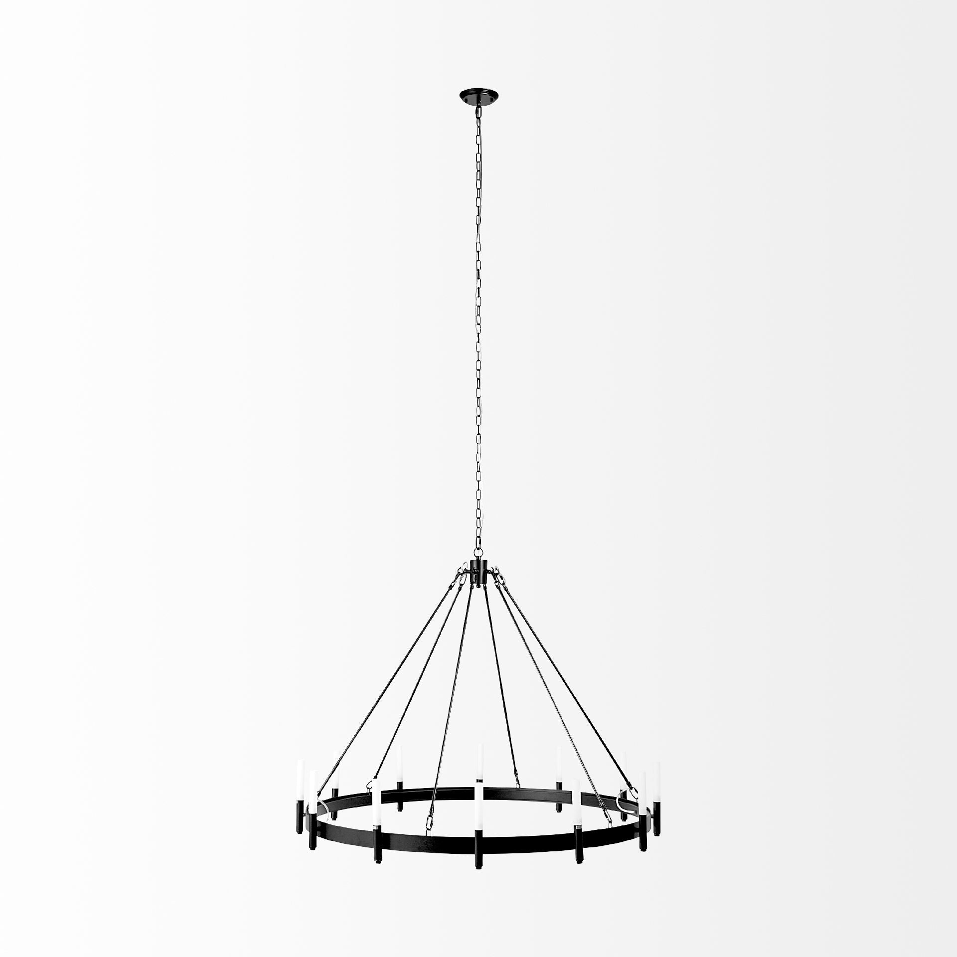Decamp Metal Chassis Glass Tube Twelve Light Chandelier