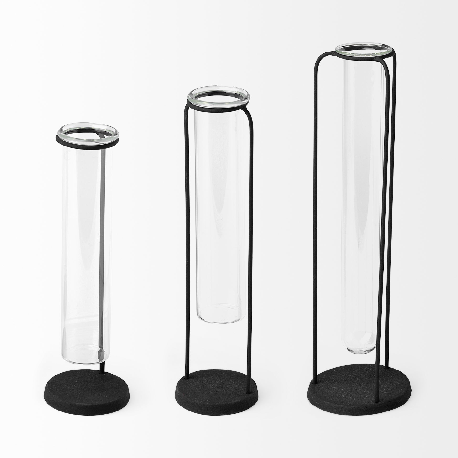 Beeker Black Metal Test Tube Style Vases - Set Of Three
