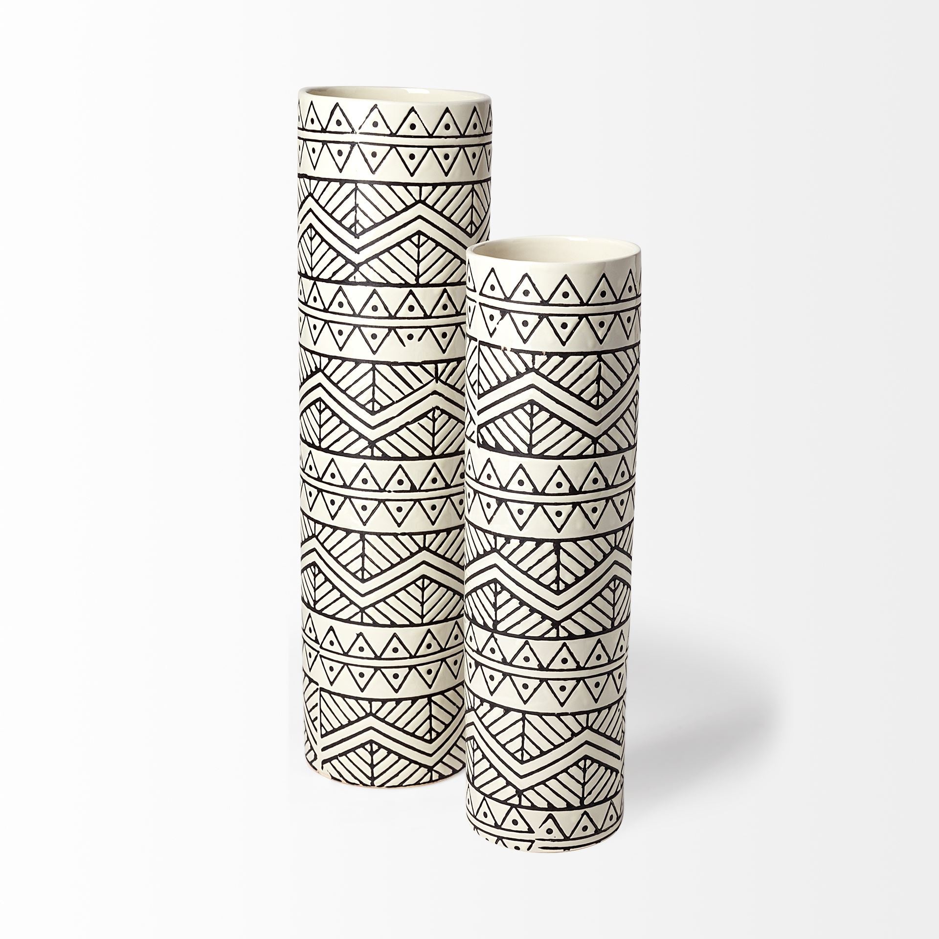 Uhura Cream Black Patterned Cylindrical Vase