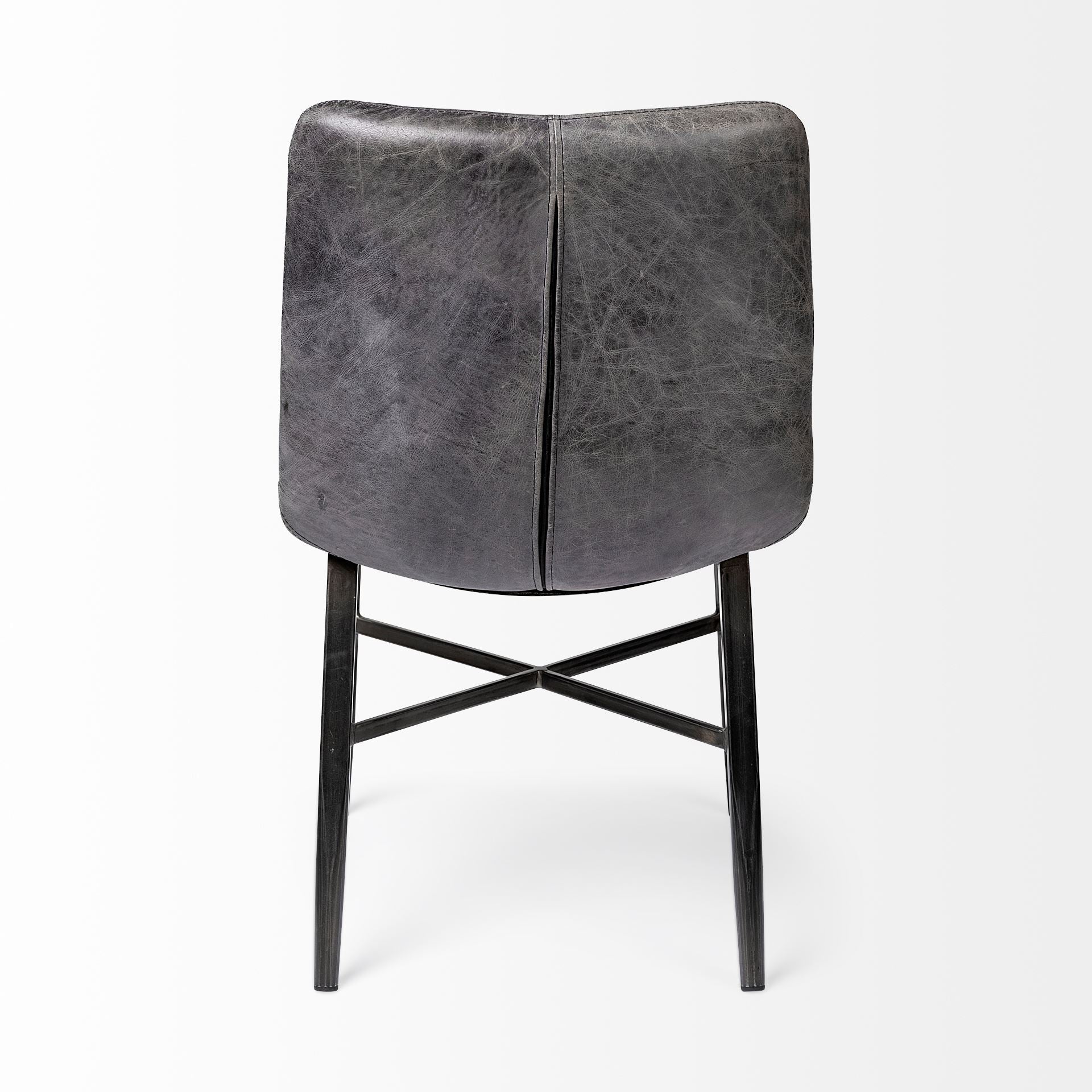 Horsdal Black Genuine Leather Seat with Black Metal Frame Dining Chair