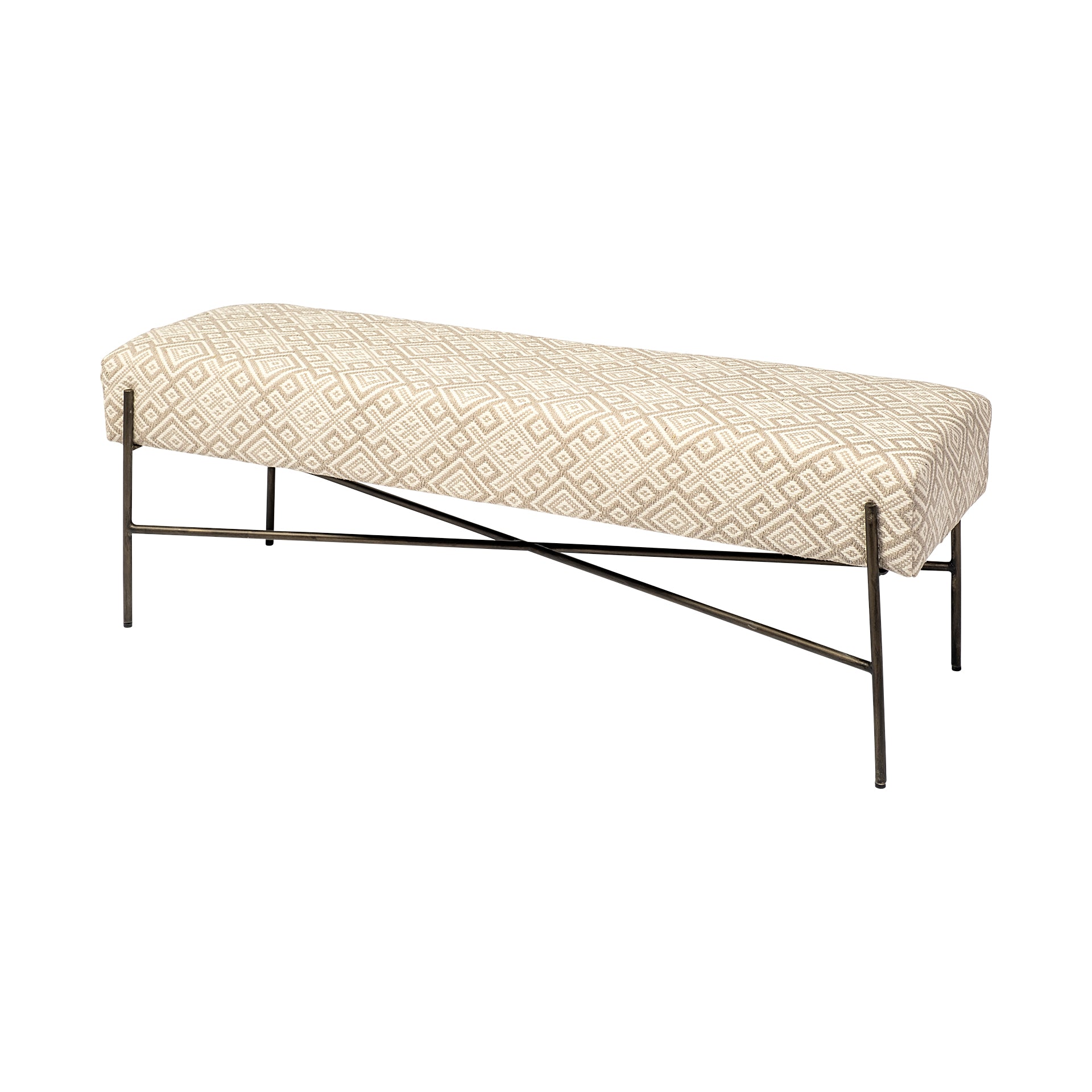 Avery II Off White Upholstered Seat With Metal Base Accent Bench