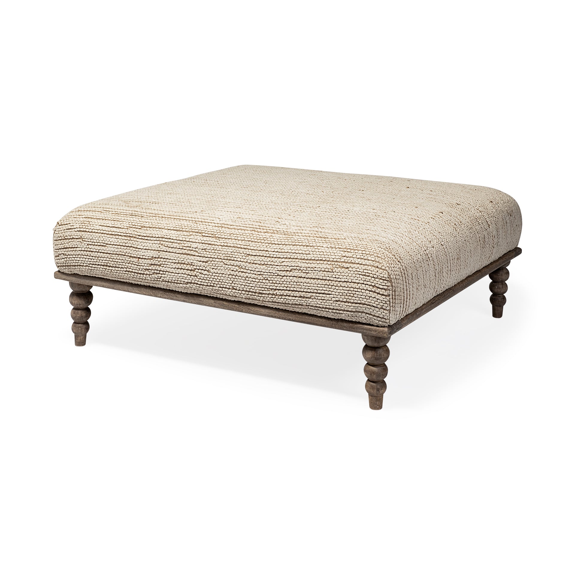 Alder I Upholstered Cream Seat With Brown Wooden Base Accent Bench