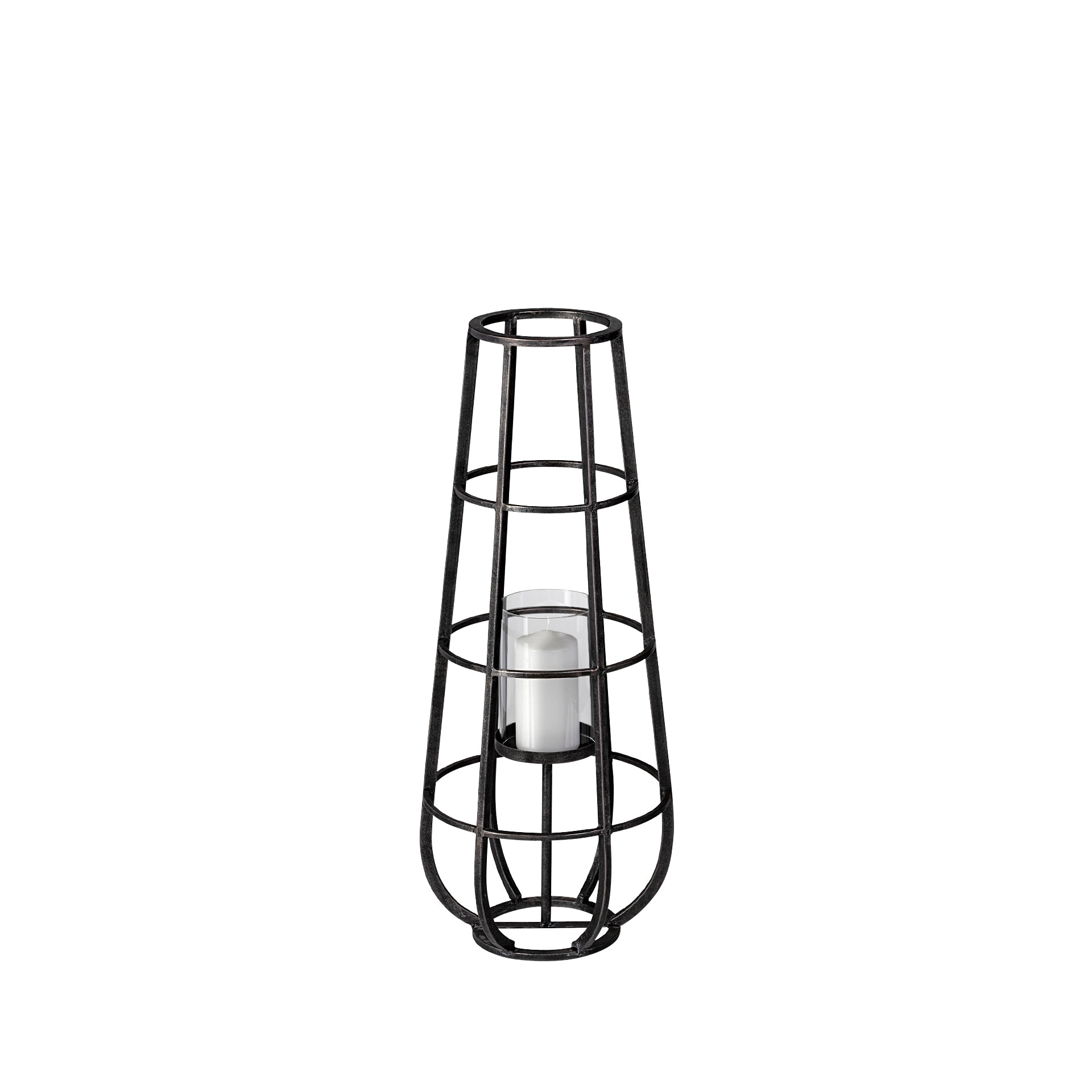 Bella Black Metal Cylindrical Cage Candle Holder Lantern