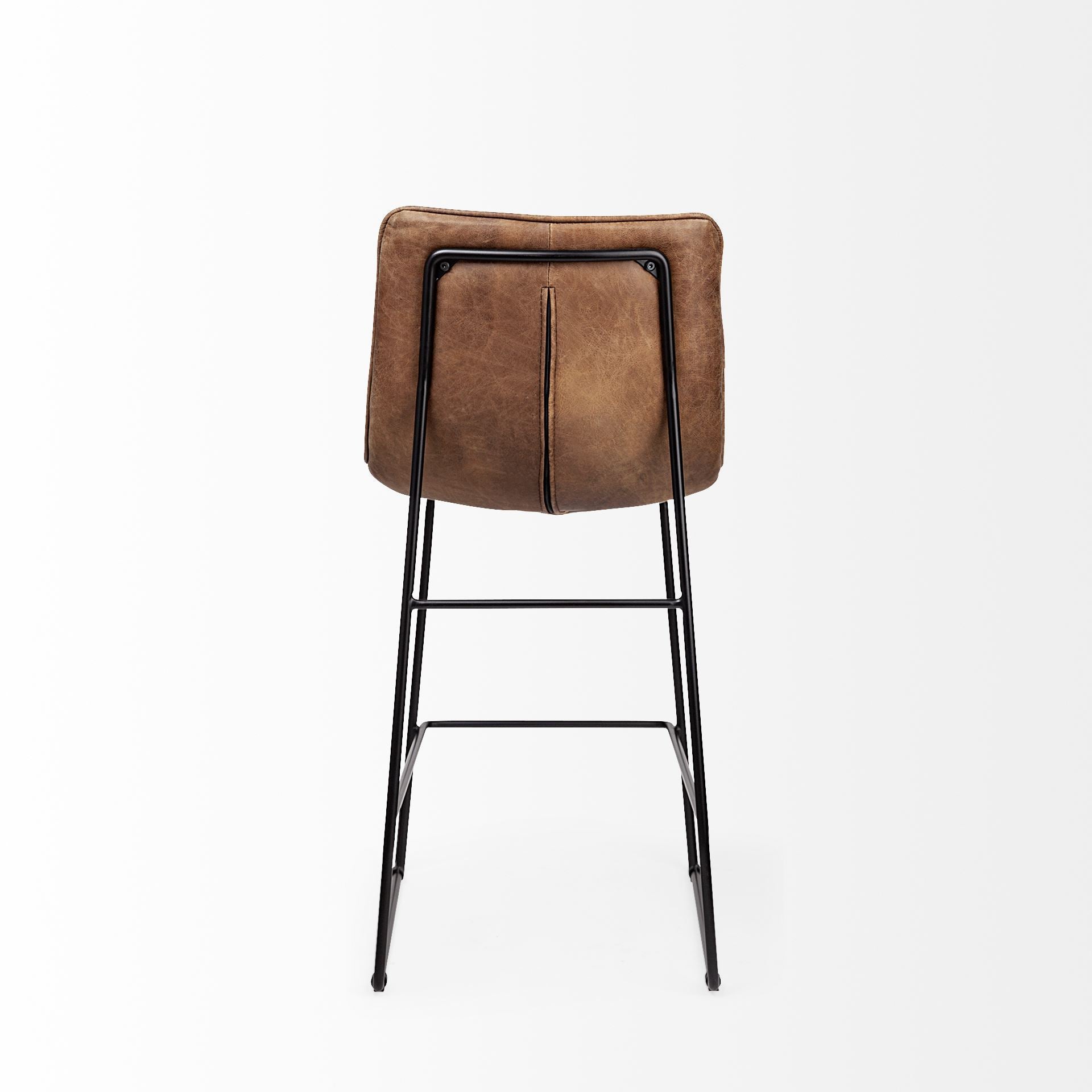 Meritt 37" Brown Leather Seat Black Metal Frame Stool