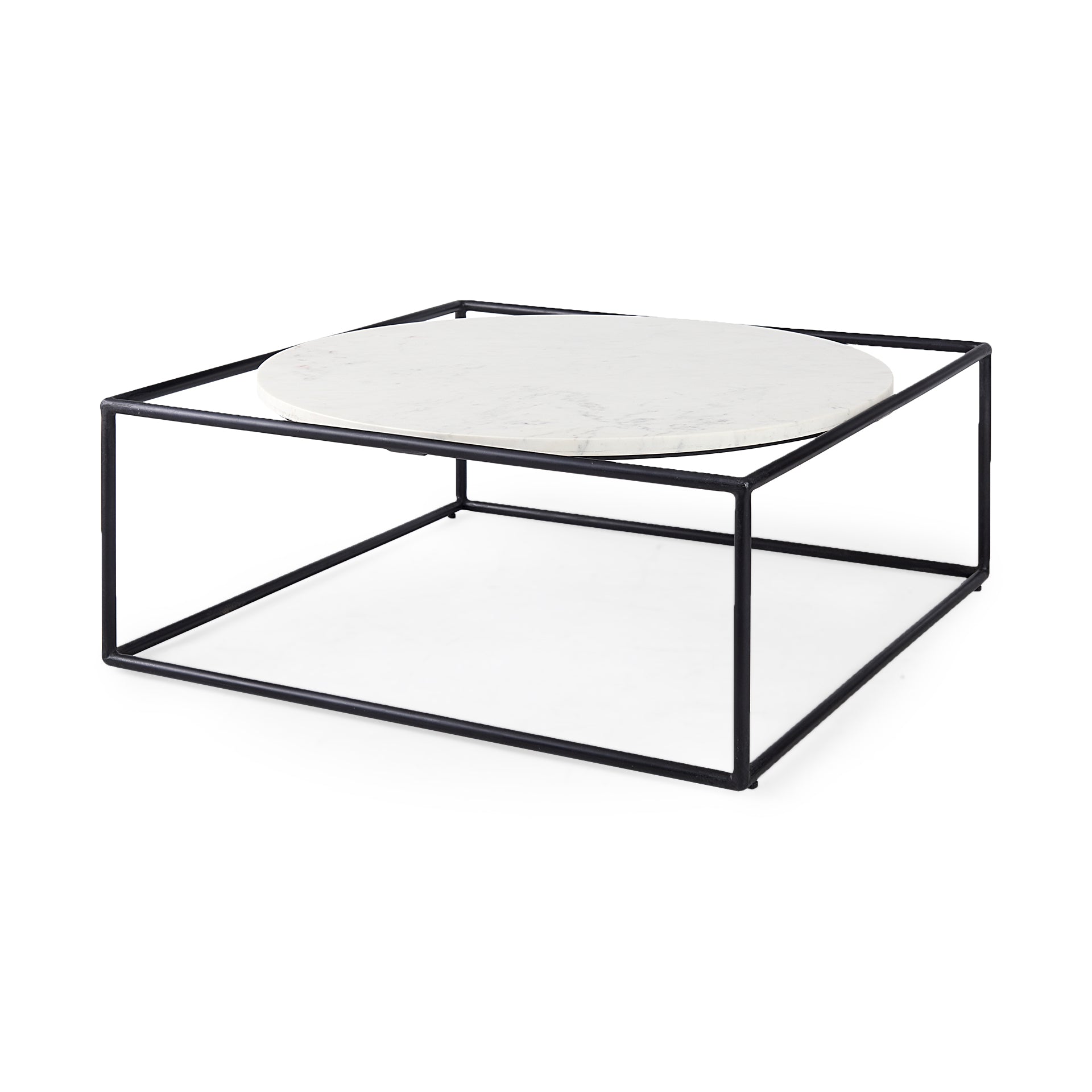 Austen Round White Marble Top with Black Metal Frame Coffee Table