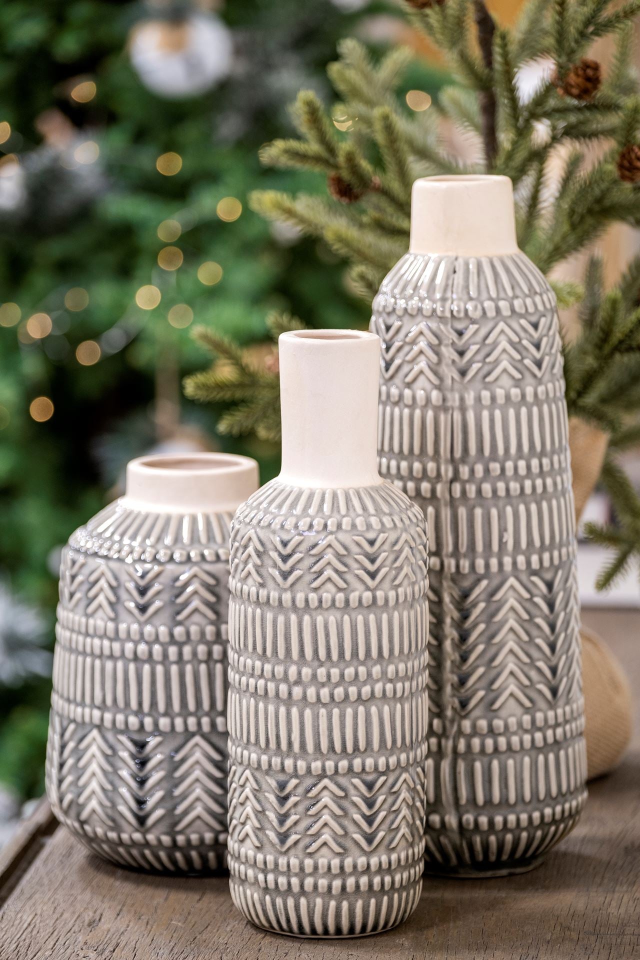 Riker III Large Dark Gray Cream Ceramic Vase