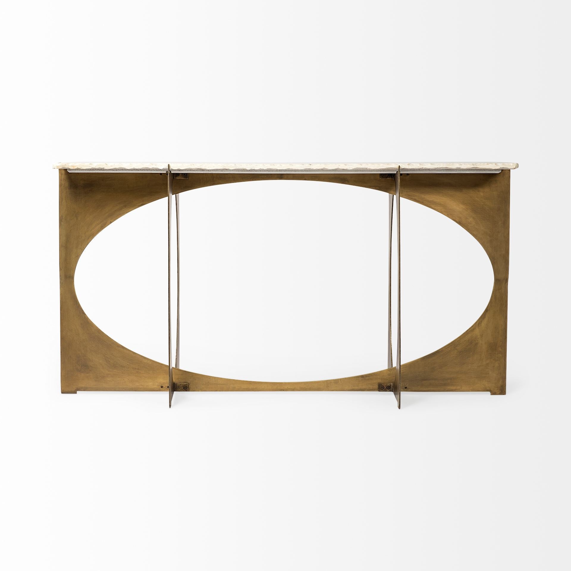Reinhold IV White Marble Top Gold Metal Base Console Table
