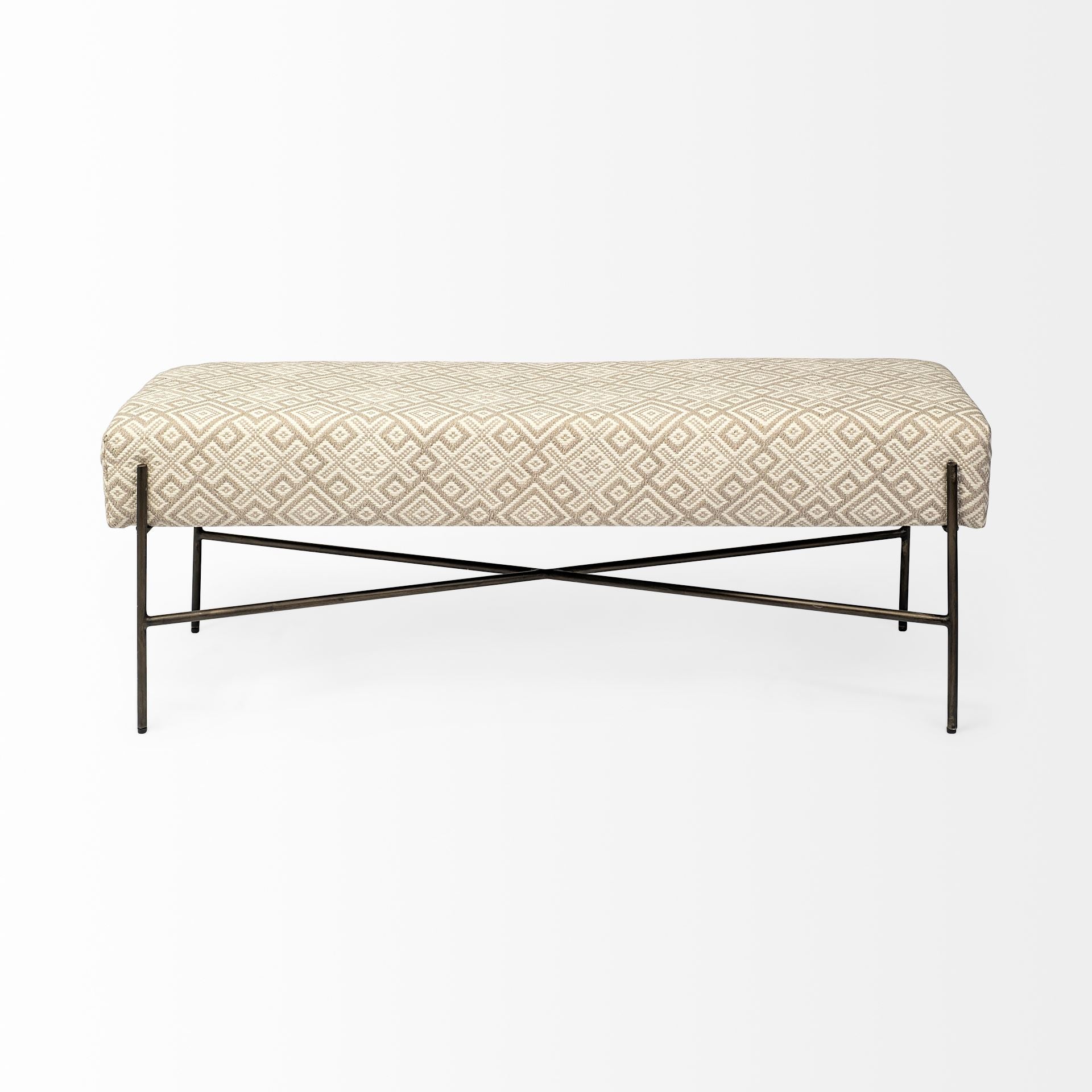 Avery II Off White Upholstered Seat With Metal Base Accent Bench