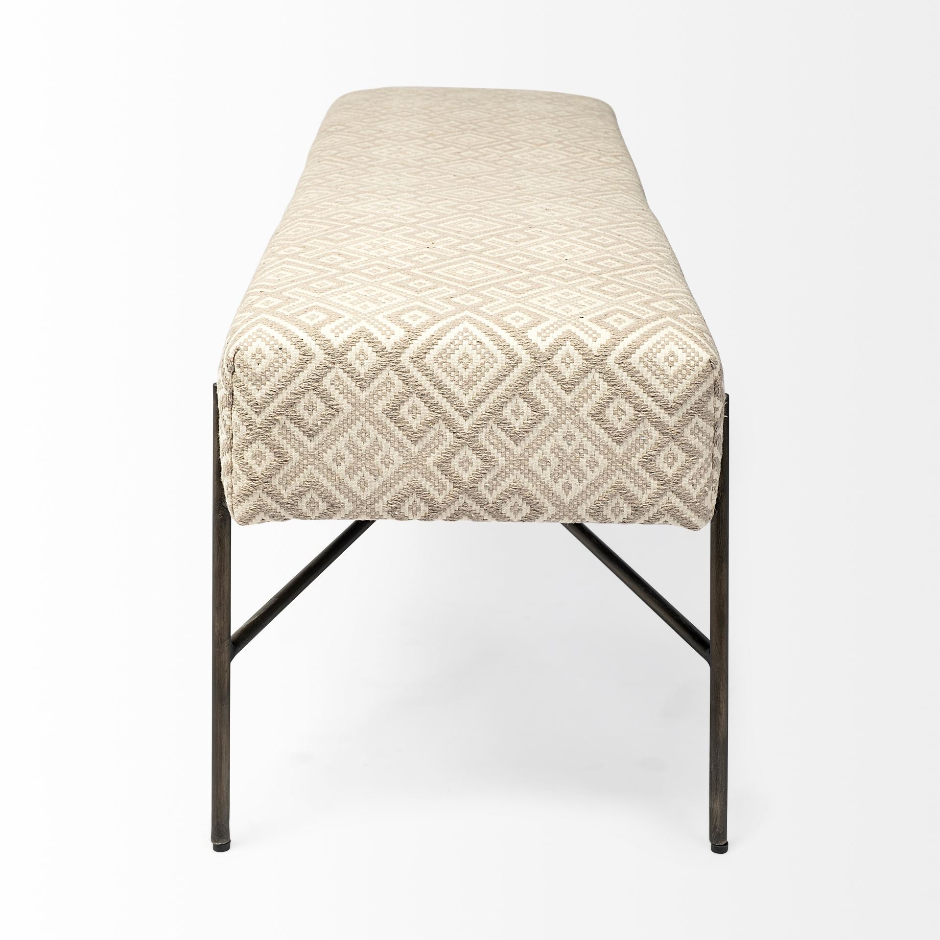 Avery II Off White Upholstered Seat With Metal Base Accent Bench