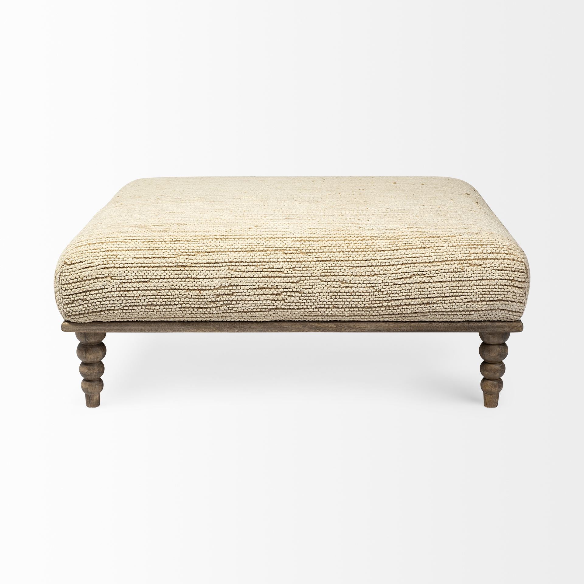 Alder I Upholstered Cream Seat With Brown Wooden Base Accent Bench