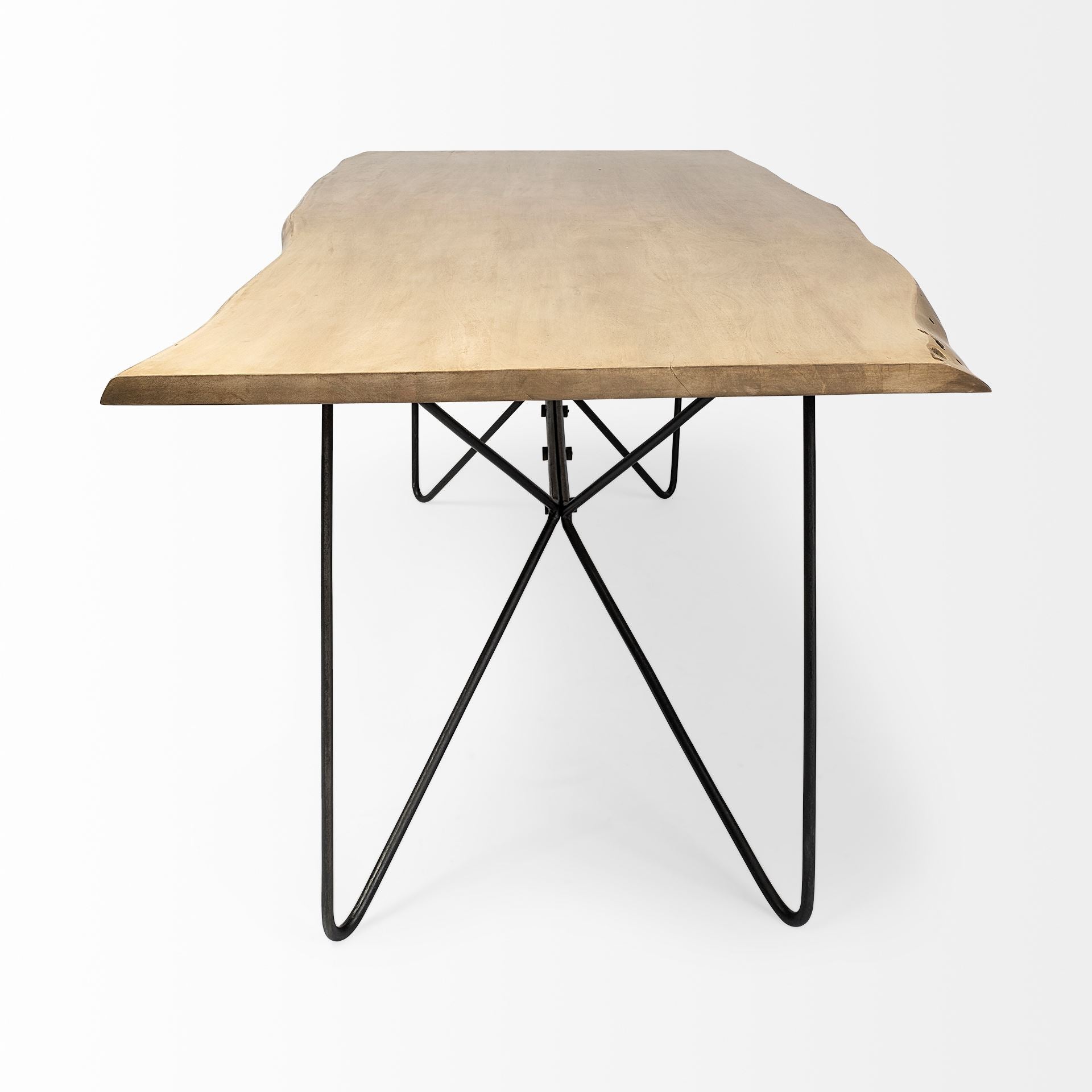 Papillion II Rectangular Blonde Live Edge Sold Wood Top Black Metal Base Dining Table