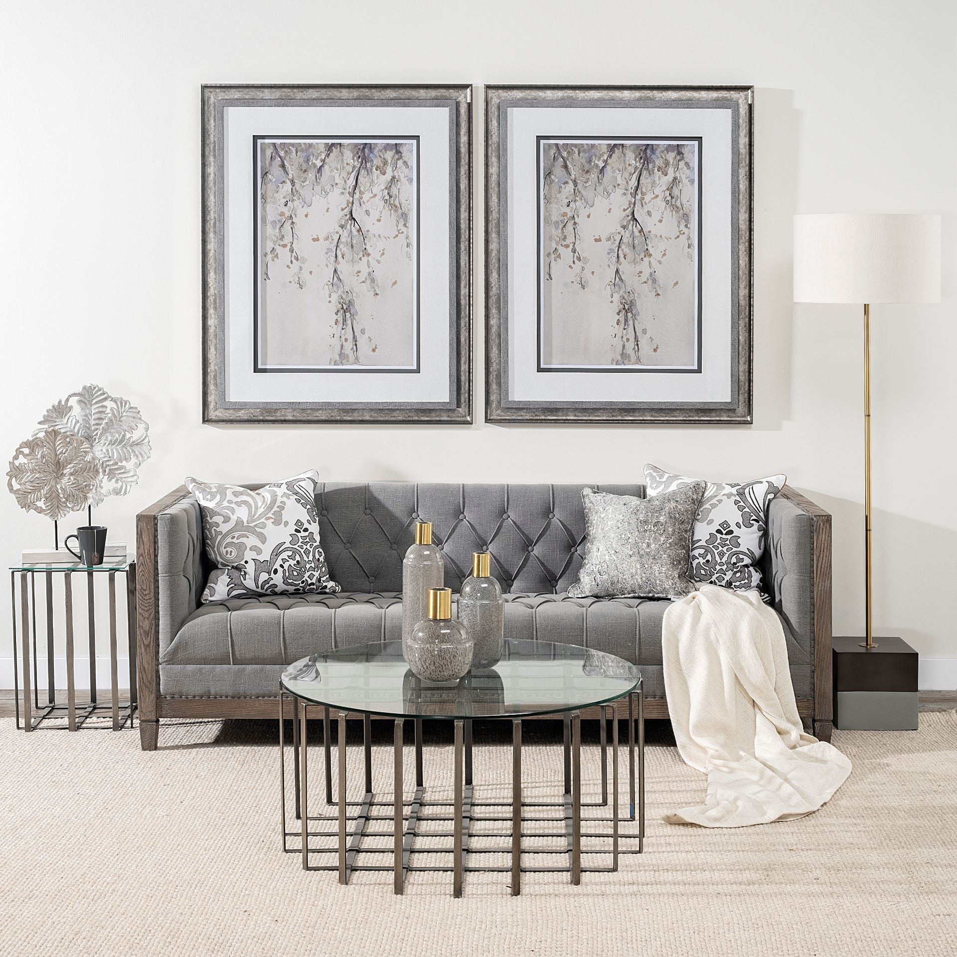 Kamara White Washed Wood with Antiqued Silver Botanical Decorative Object