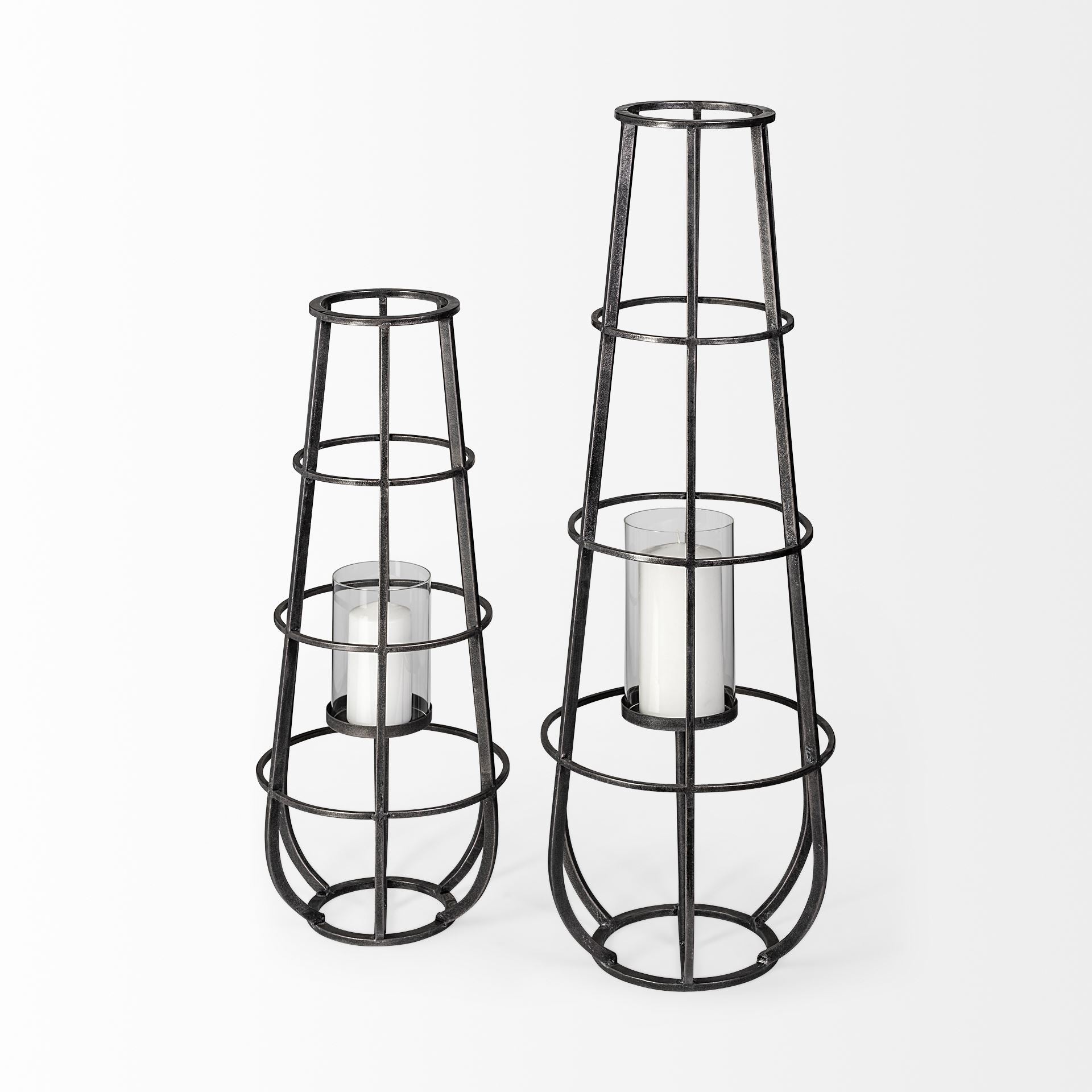 Bella Black Metal Cylindrical Cage Candle Holder Lantern