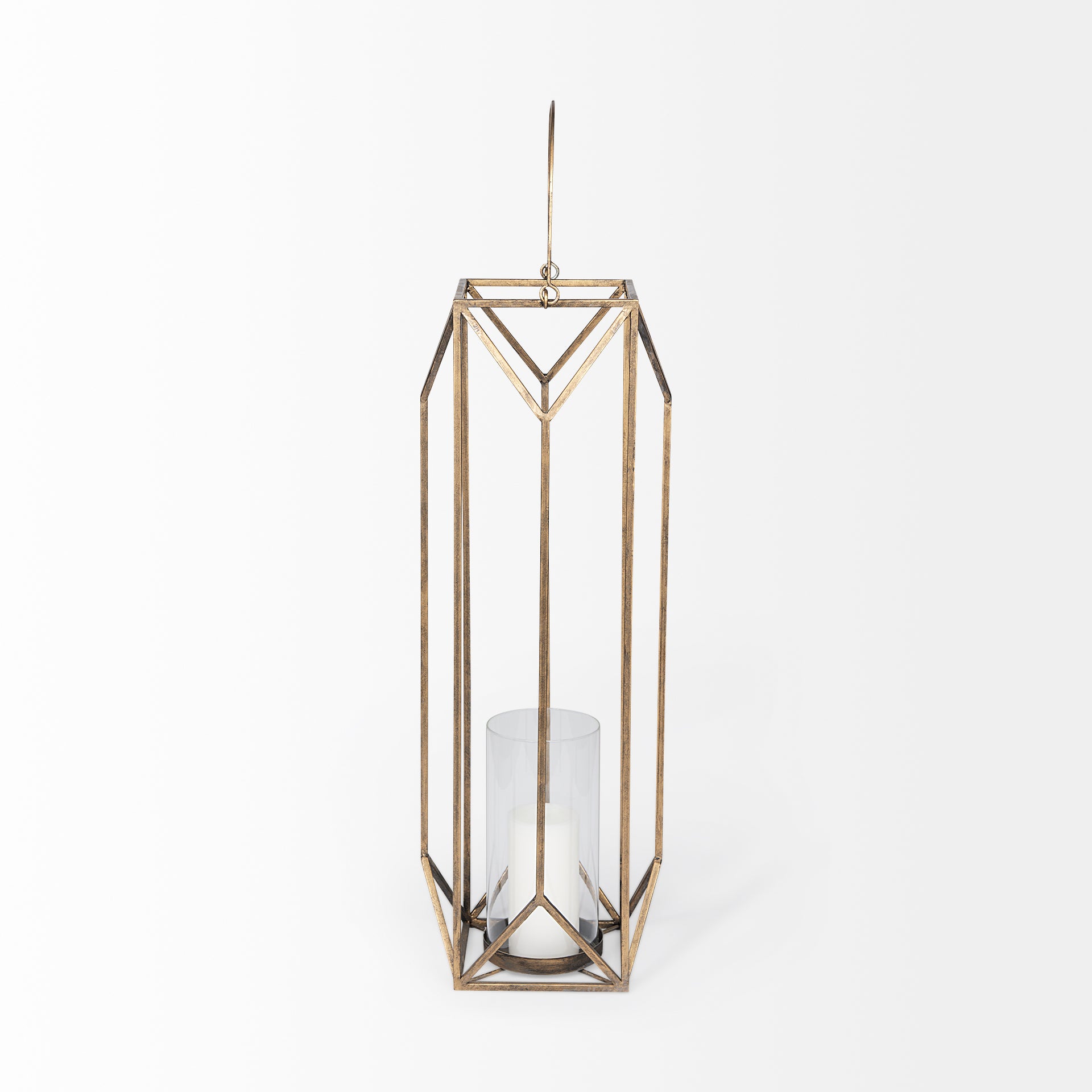 Ivy Gold Metal Geometric Cage Candle Holder Lantern