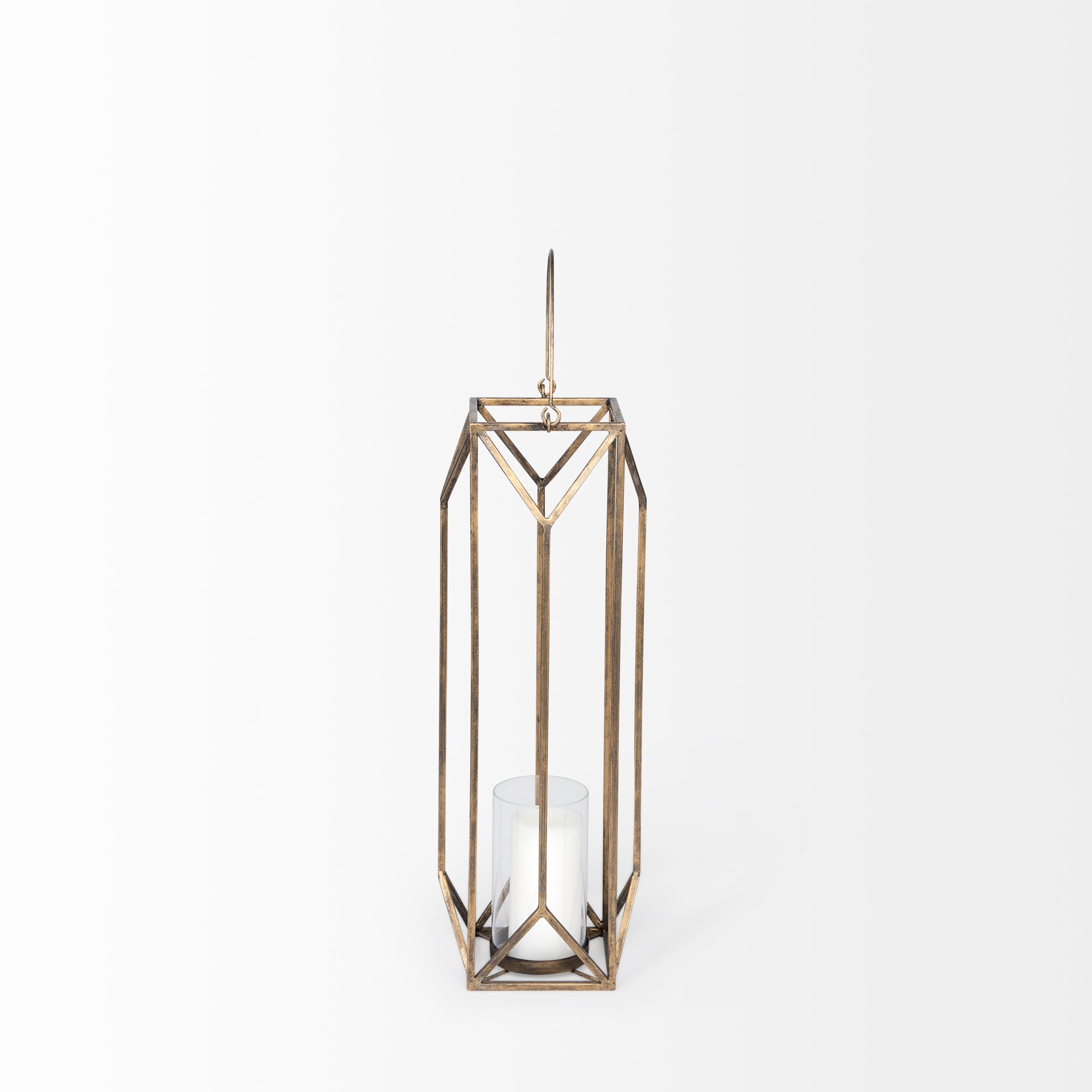 Ivy Gold Metal Geometric Cage Candle Holder Lantern