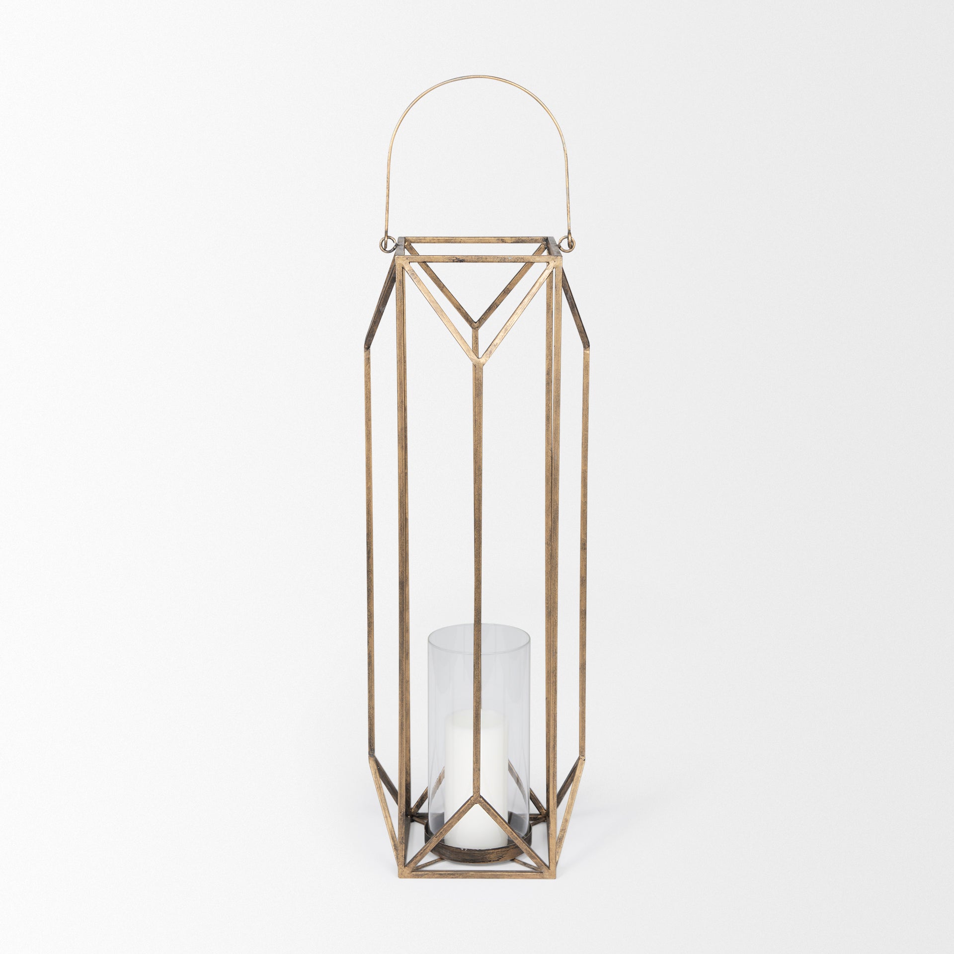 Ivy Gold Metal Geometric Cage Candle Holder Lantern