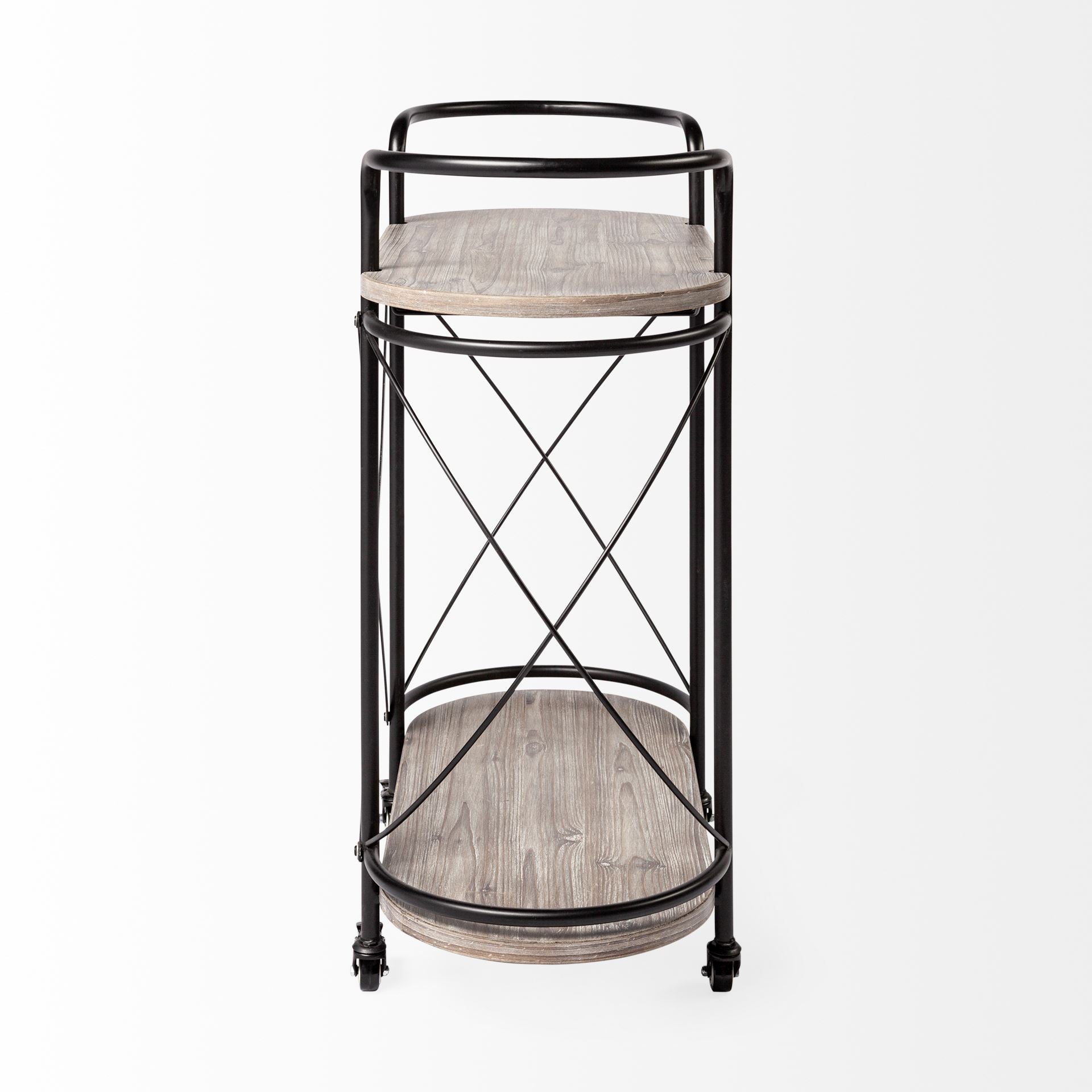 Marlon Black Metal Frame Two Tier Shelves with Stemware holder Bar Cart